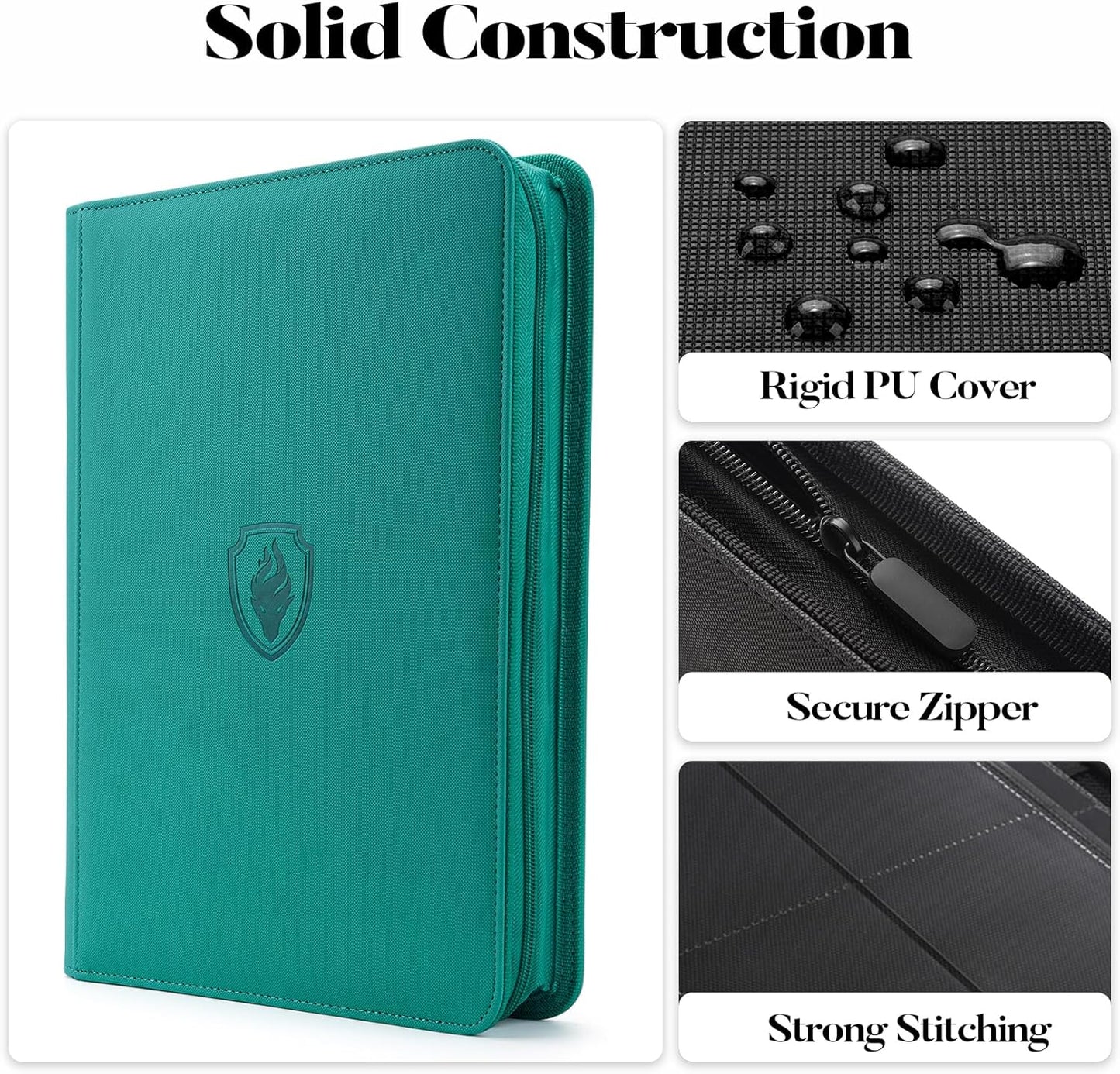 9 Pocket Trading Card Binder -Zipper PU Cover Card Album, Sturdy 360 Loading Holder for MTG, TCG & Sports Cards - Turquoise