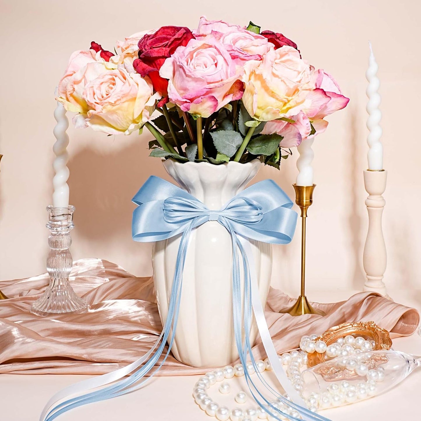 LaRibbons 1 Inch 25 Yard Double Faced Satin Ribbon,Light Blue Satin Craft Fabric Ribbon for Gift Wrapping Floral Bouquets Wedding Party Decoration