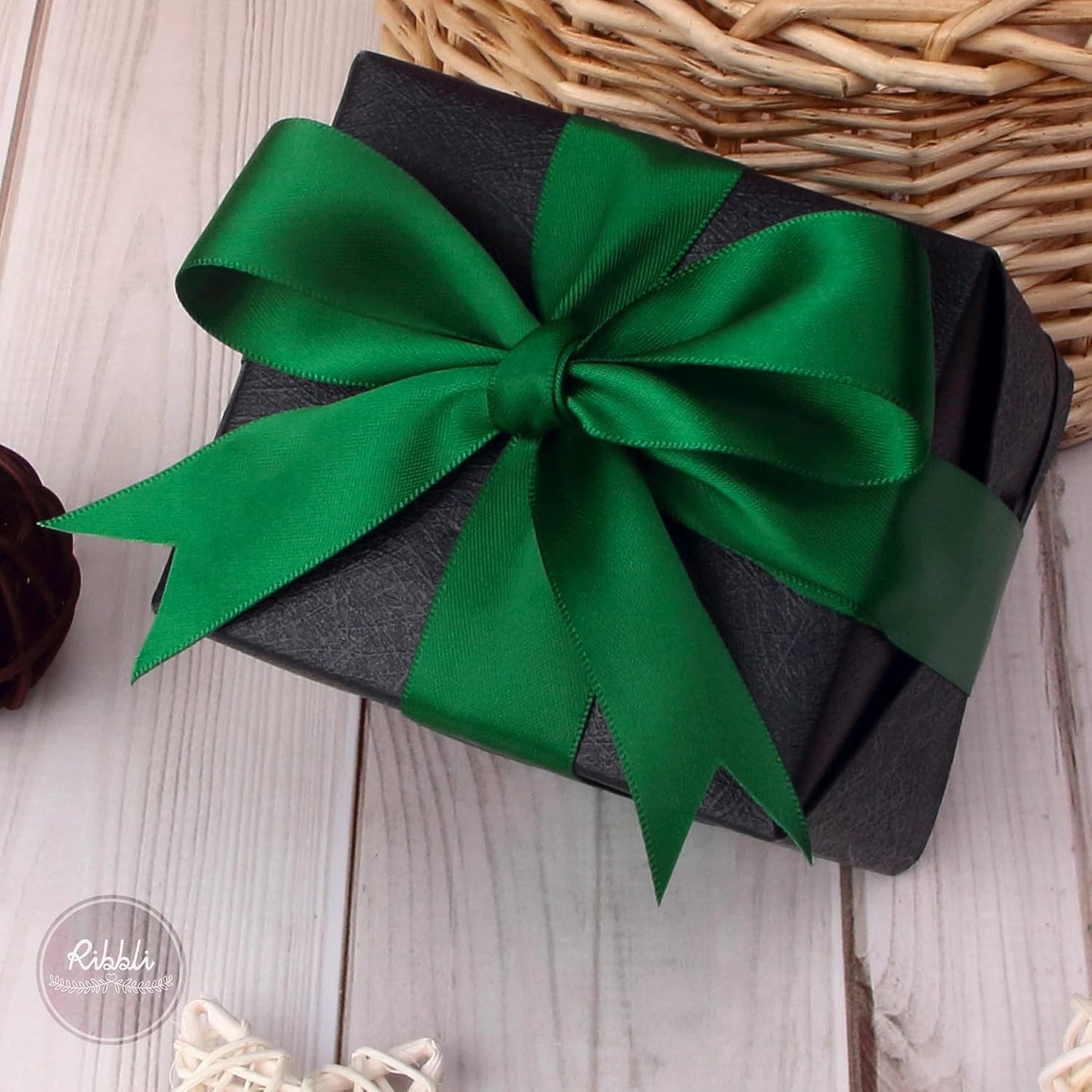 Ribbli Forest Green Double Faced Satin Ribbon,1” x Continuous 25 Yards,Use for Craft Bows Bouquet, Gift Wrapping, Wedding Decoration, Floral Arrangement