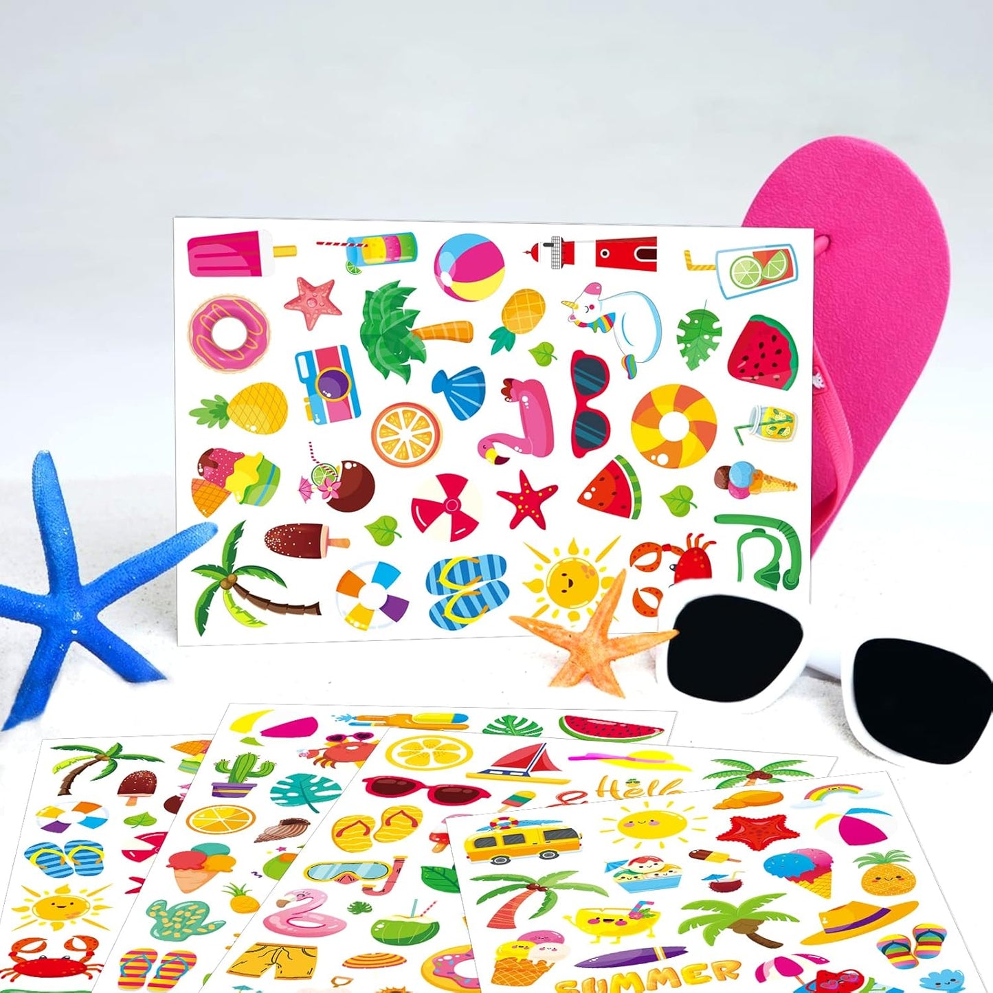 Summer Pool Beach Adhesive Stickers Luau Hawaii Sun Stickers 700 Count forBirthday Invitations Envelopes Decorations Party Goodie Gifts Bags Decor School Game Class Rewards