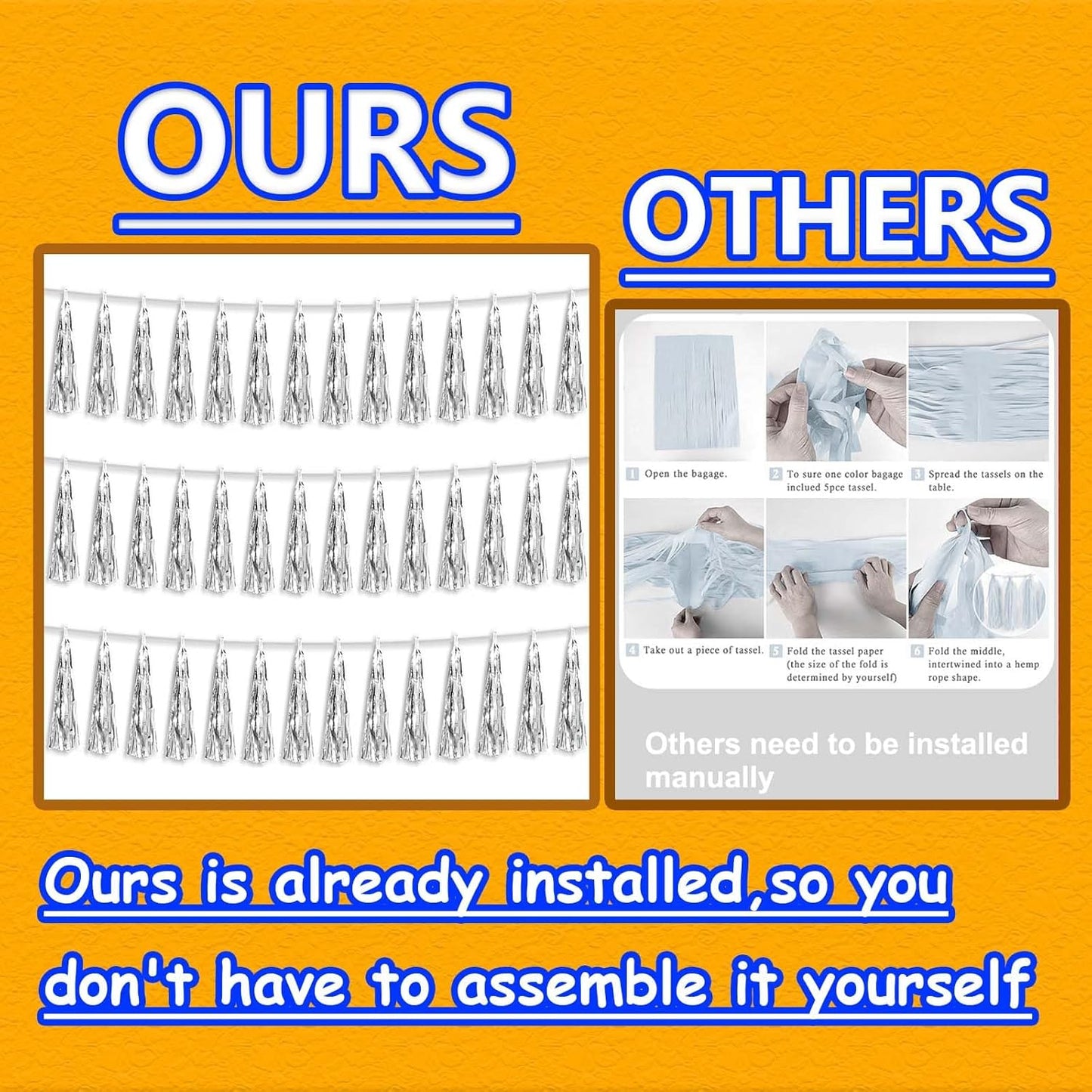 3P Metallic Fringe Tassel Banner Garland Foil Tinsel Streamer Wall Hanging Curtain Backdrop Banners for Parade Floats,Graduation Decorations, Christmas, Wedding Party Decoration(Silver)