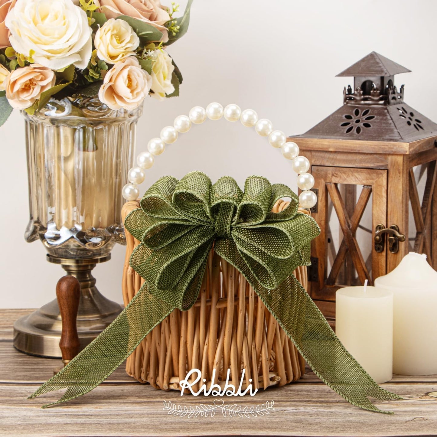 Ribbli Dark Moss Burlap Wired Ribbon,1-1/2 Inch x 10 Yard, Wired Edge Ribbon for Big Bow,Wreath,Tree Decoration,Outdoor Decoration