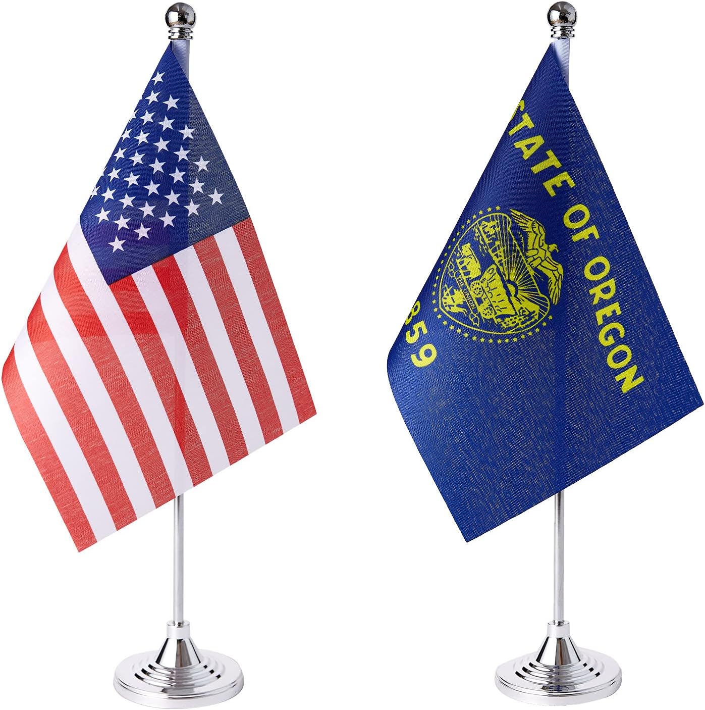 ZXvZYT 2 Pack American US Oregon flag USA Oregon OR State table flag,Small Mini United States Desk Flags With Stand Base,for U.S. States Party Events Celebration Decorations Supplies