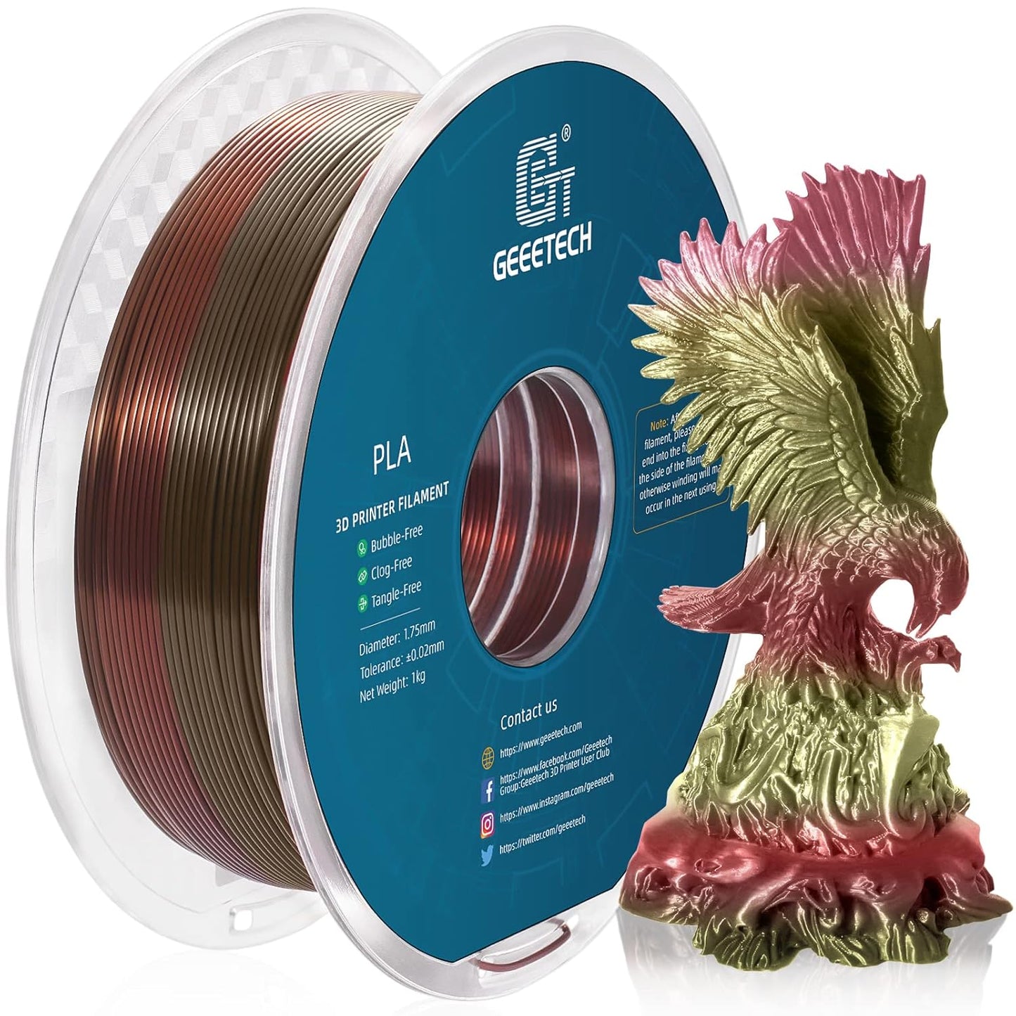 Geeetech Metal-Like Shiny Silk Bronze Rainbow 3D Printer PLA Filament, Shine Silky Metallic Printing Consumable 1.75mm, Dimensional Accuracy +/- 0.02 mm, 1kg Spool (2.2lbs), Fit Most FDM Printer