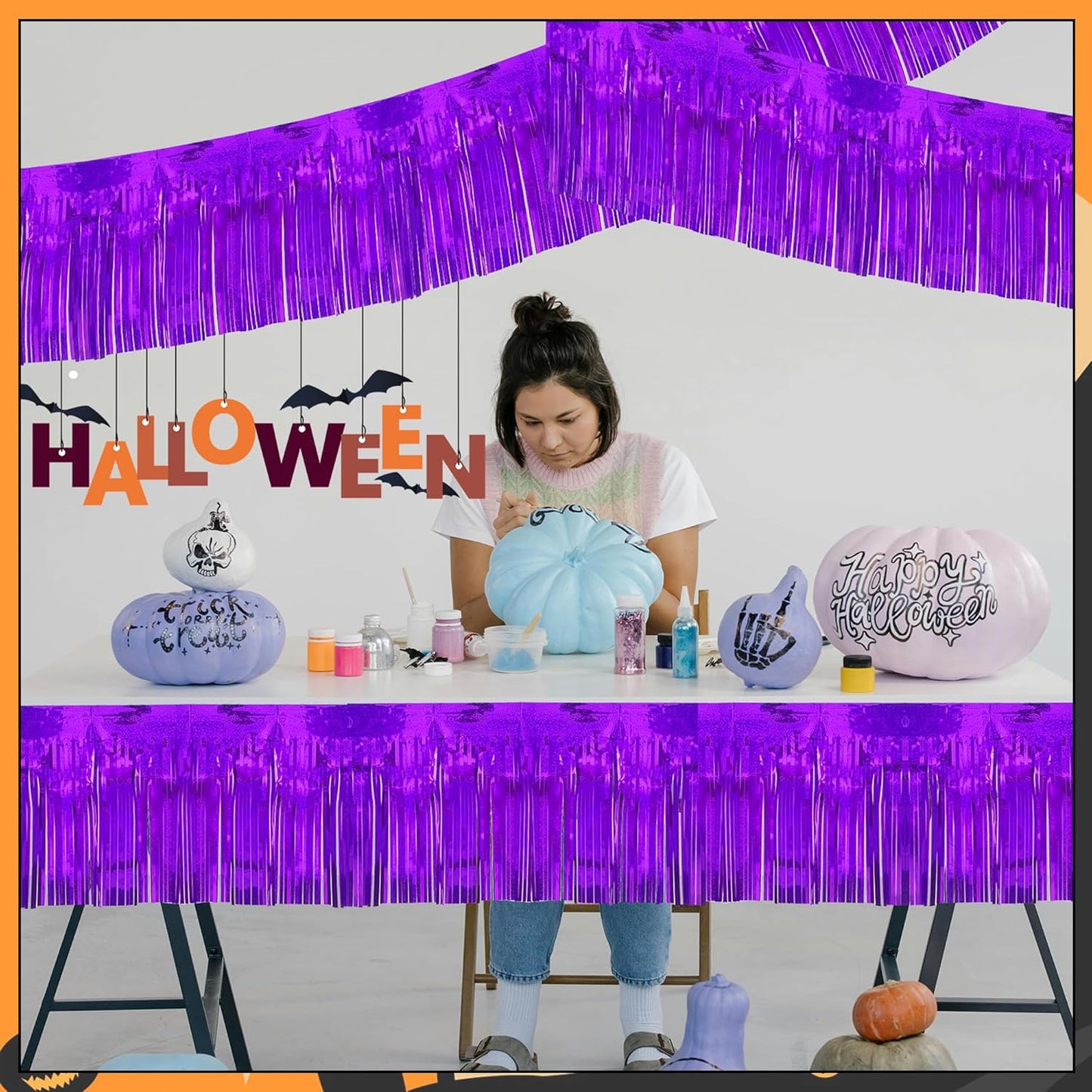 4 Pack 10 Feet Glitter Purple Parade Float Decorations for Trailer Car, Glitter Foil Fringe Metallic Tinsel Streamers Banner Garland for Graduation Homecoming Birthday Party (Glitter-Purple)