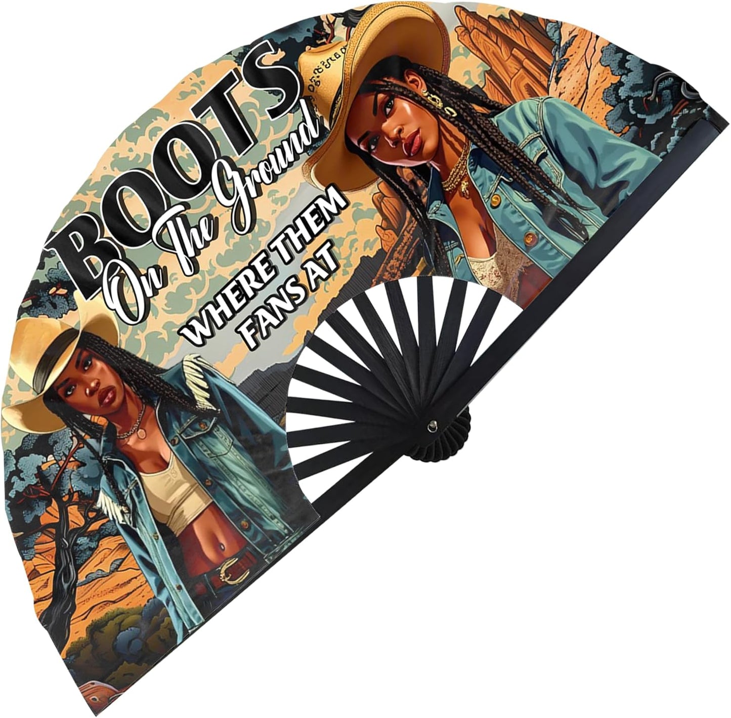 Boots On The Ground Hand Fan,Where Them Fans At Folding Fans,Clapping Clacking Fans For Line Dancing Unique Oriainal Pattern for Party Props Perfect Gifts for Line Dance Lover (Style 8)