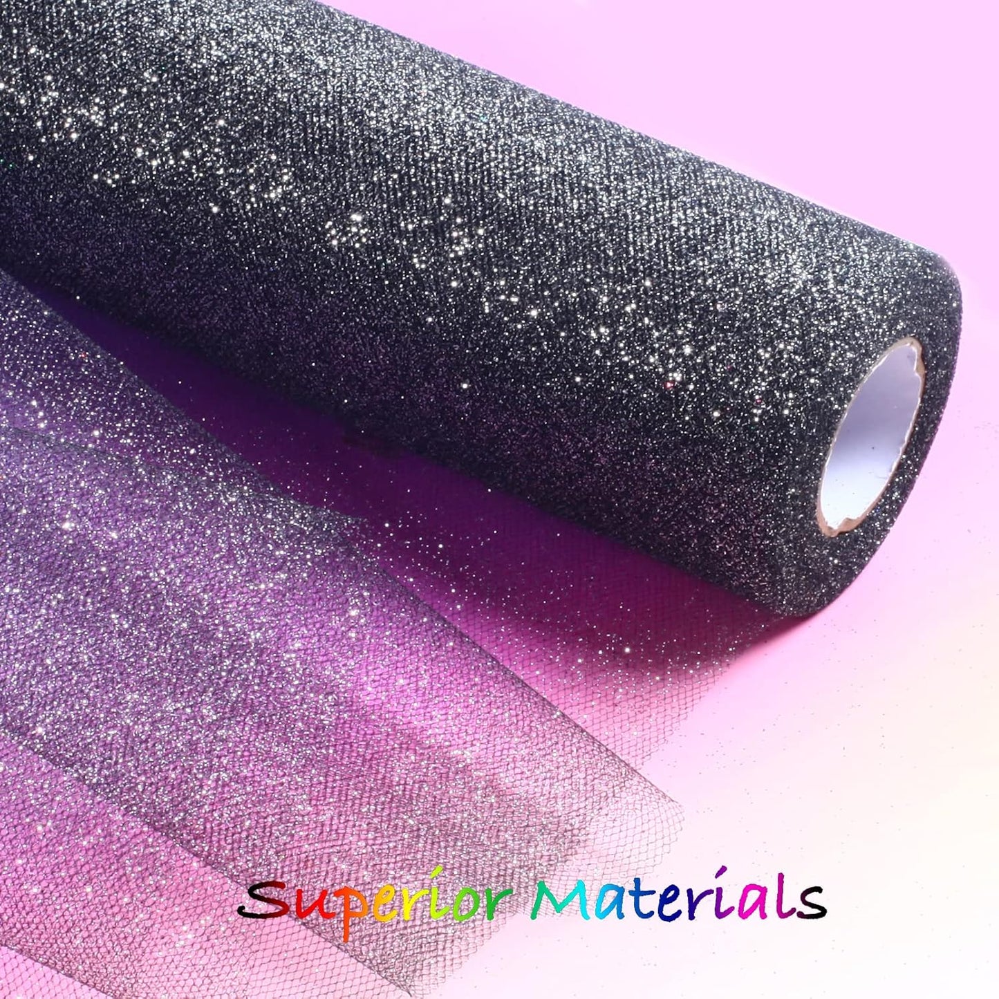 ICOSHOW Sparkling Tulle Rolls, 15” by 30 Yards (90FT) Glitter Tulle Spool Ribbon Fabric for Wedding Birthday Bridal Shower Tutu Skirt Party Gift Wrapping(Black)