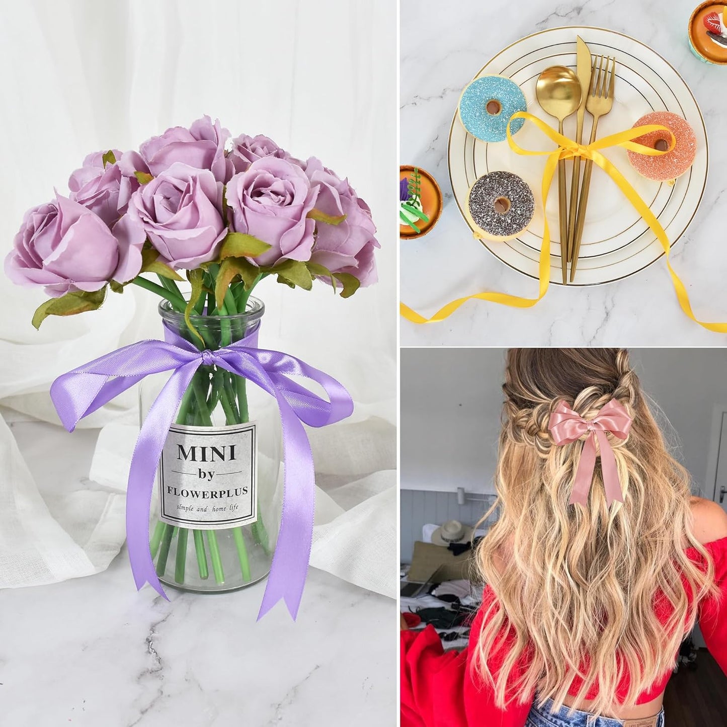 TONIFUL 1 Inch x 100yds Yellow Satin Ribbon, Thin Solid Color Satin Ribbon for Gift Wrapping, Crafts, Hair Bows Making, Wedding Party Decoration, Invitation Cards, Floral Bouquets, Christmas