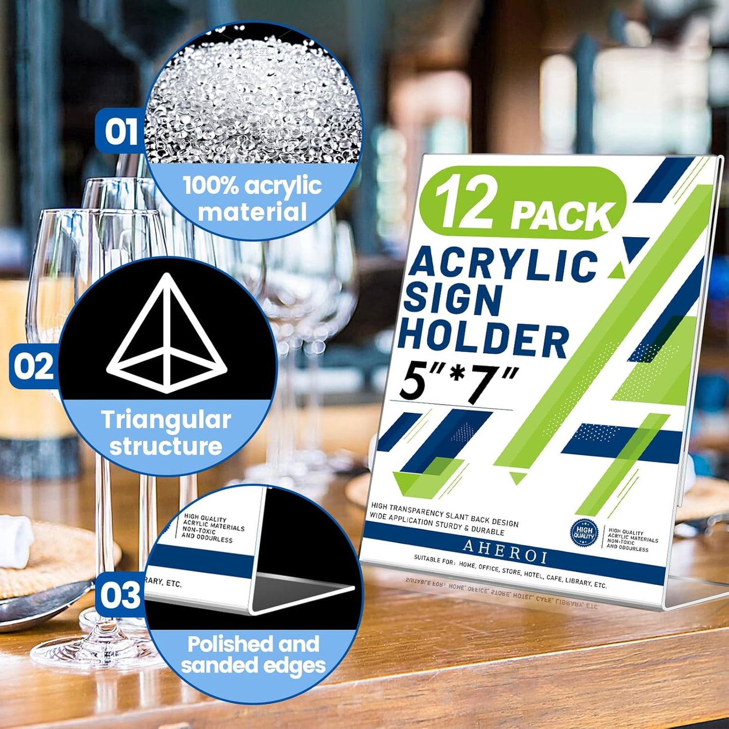 Aheroi 12Pcs Acrylic Sign Holder, 5x7 Clear Sign Holders, L-Shape Table Sign Holders Paper Stand, Plastic Sign Holder Standing, Paper Display Stand for Menu Document Display, Activities Supplies