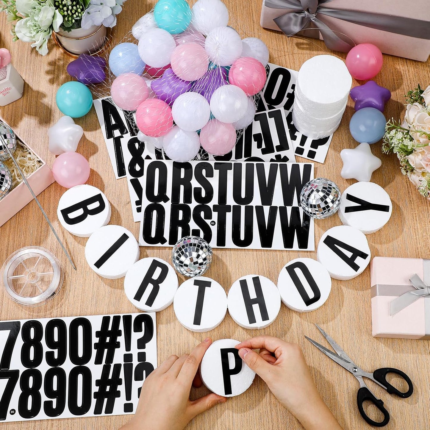 Giant Friendship Bracelet Garland Kit, DIY Birthday Banner with Letters Ball Jumbo Customizable Friendship Bracelet Decor for Halloween Christmas Wedding Party(Macaron)