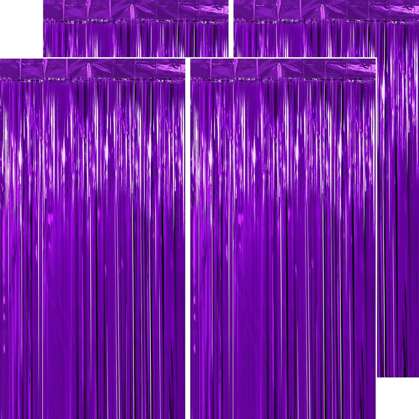 Halloween Decorations Purple Streamers - Thicken 4 Pack 3.2 x 8.2 FT - Purple Tinsel Foil Fringe Curtains, Photo Booth Props Backdrops for Birthday, Halloween, Graduation Party Decorations