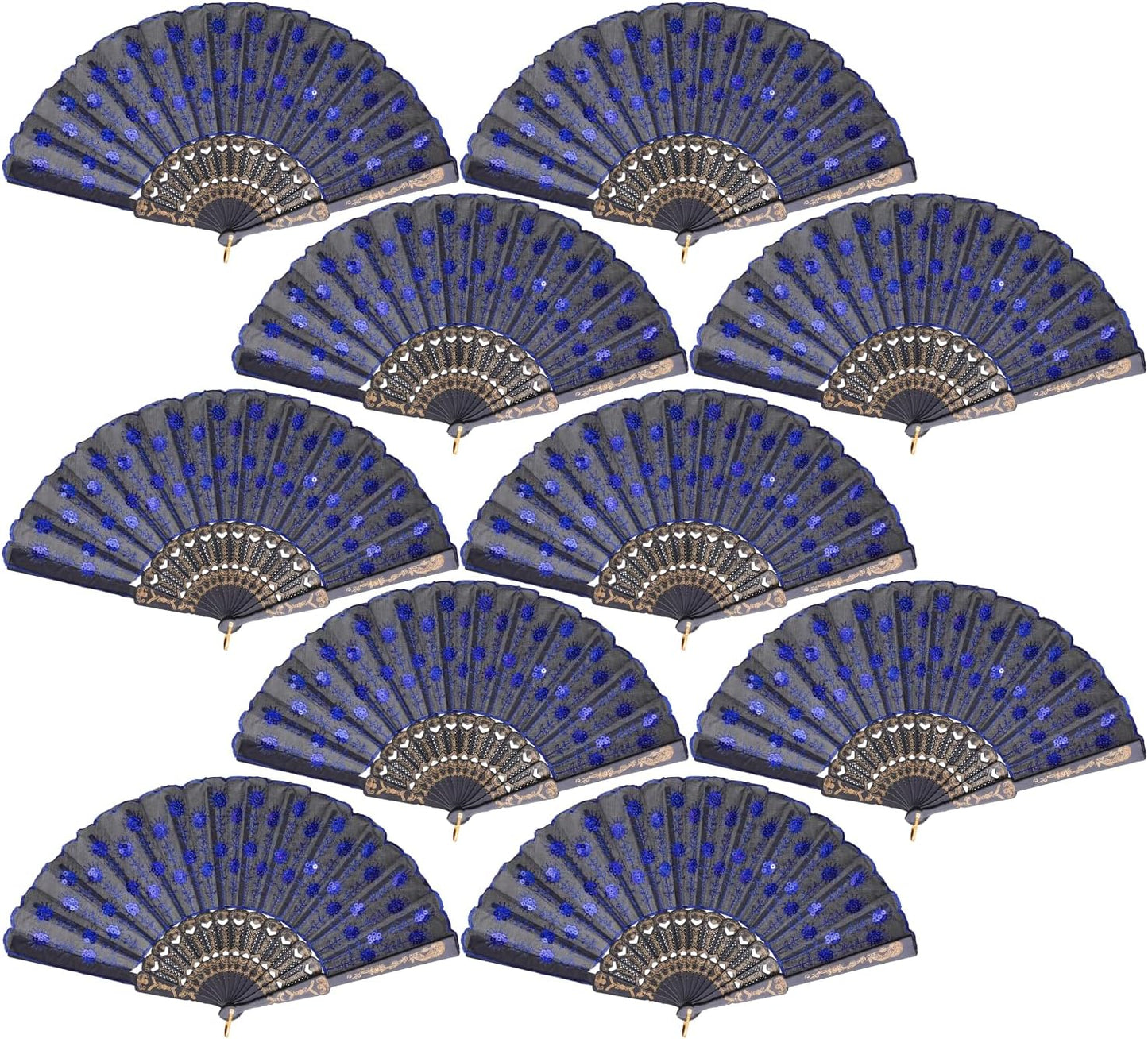 QIRMIZI 30 Pack Fabric Folding Handheld Fans, Perfect for Weddings, Parties, and Dancing,Royal Blue