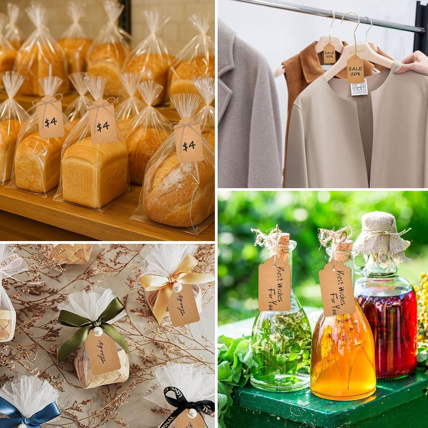 SallyFashion 300pcs Gift Tags with String Attached, 1.7 x 2.8 inch Kraft Paper Hang Tags for Clothes DIY Crafts Wedding Holiday (Brown)