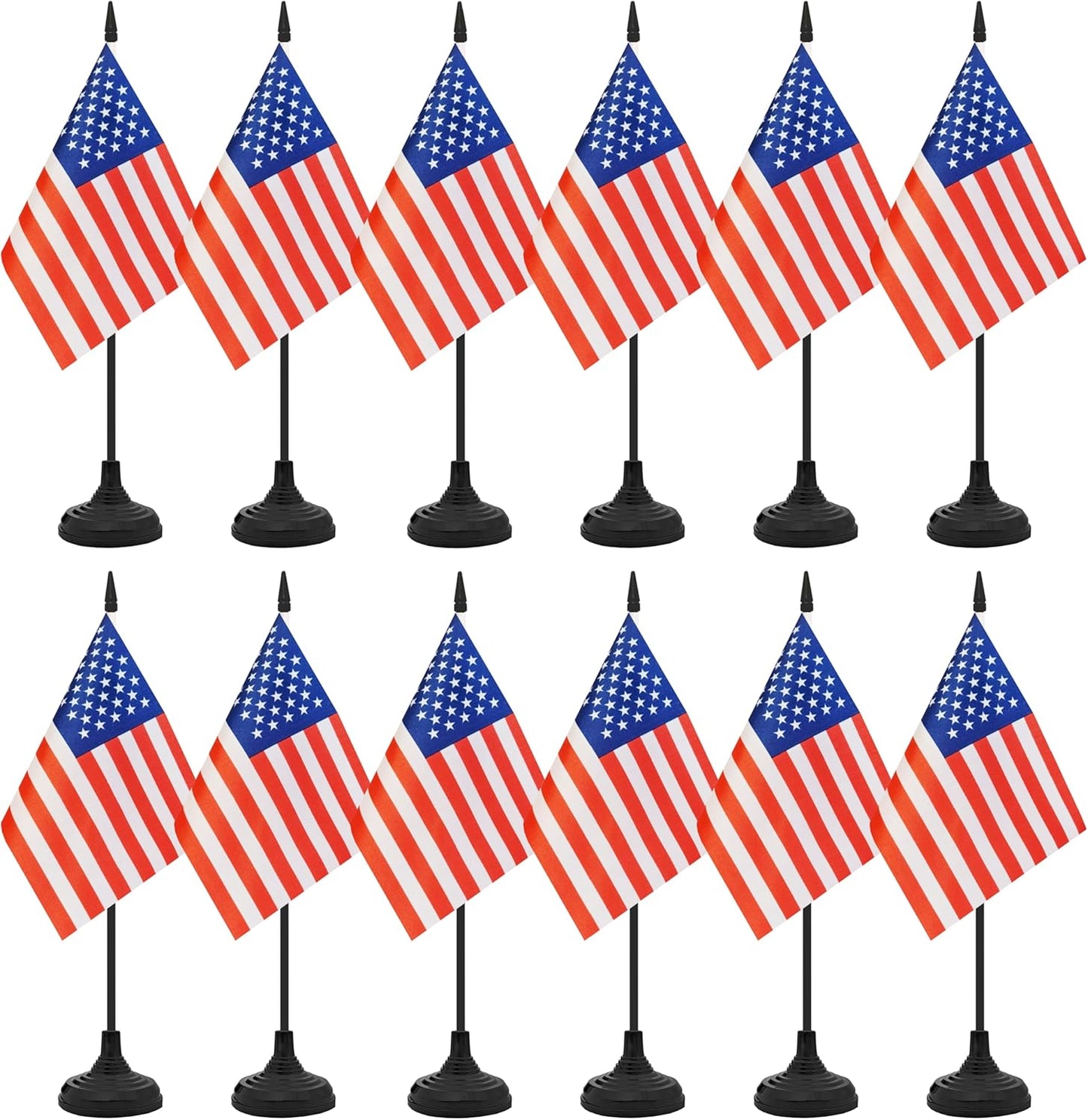 12 Pack USA Desk Flag Set, American Table Office Flag, Small Miniature Desktop Flag With Black Pole and Black Base, Classroom, Offices Meeting Desk Decoration (USA)