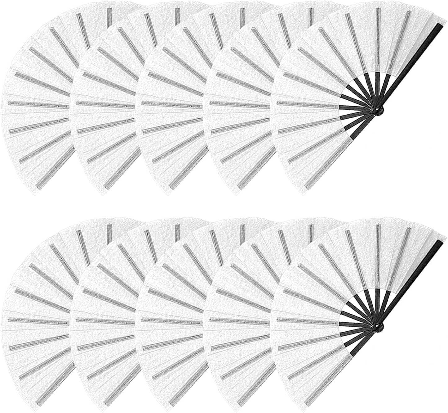 10 Pcs Loud Clap Fans for Line Dancing Bulk, Chinese Kung Fu Tai Chi Large Hand Fans for Women Foldable for Festival Dance Party Popping Clacking (White)