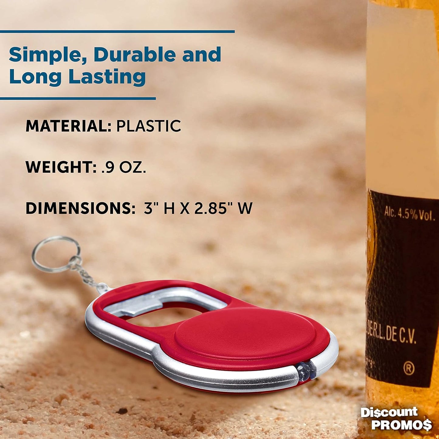 Bottle Opener & LED Keychains Set of 10, Bulk Pack - Perfect for Tradeshows, Party Favors, Other Events - Red