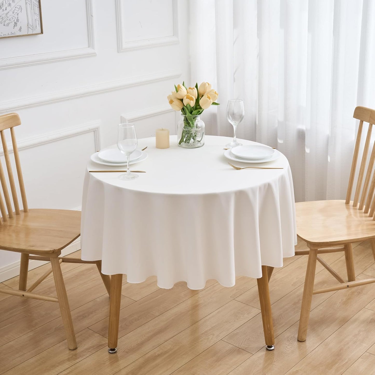 Ivory 6 Pack Round 60 Inch Tablecloth, Premium Polyester Table Cloth Washable Table Cover Stain and Wrinkle Resistant Decorative Table Cover for Party Wedding