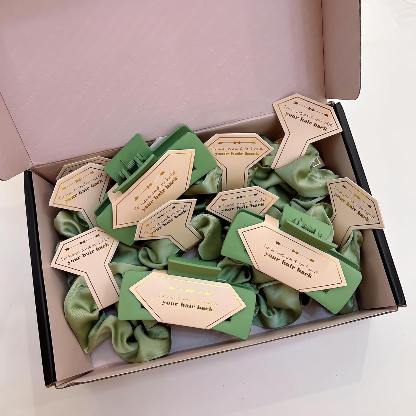 Bridesmaid Scrunchies Proposal Gifts Bachelorette Hair Claws Clips Girls heart sunglasses for Wedding Party Favors (40, White&Sage Green box)