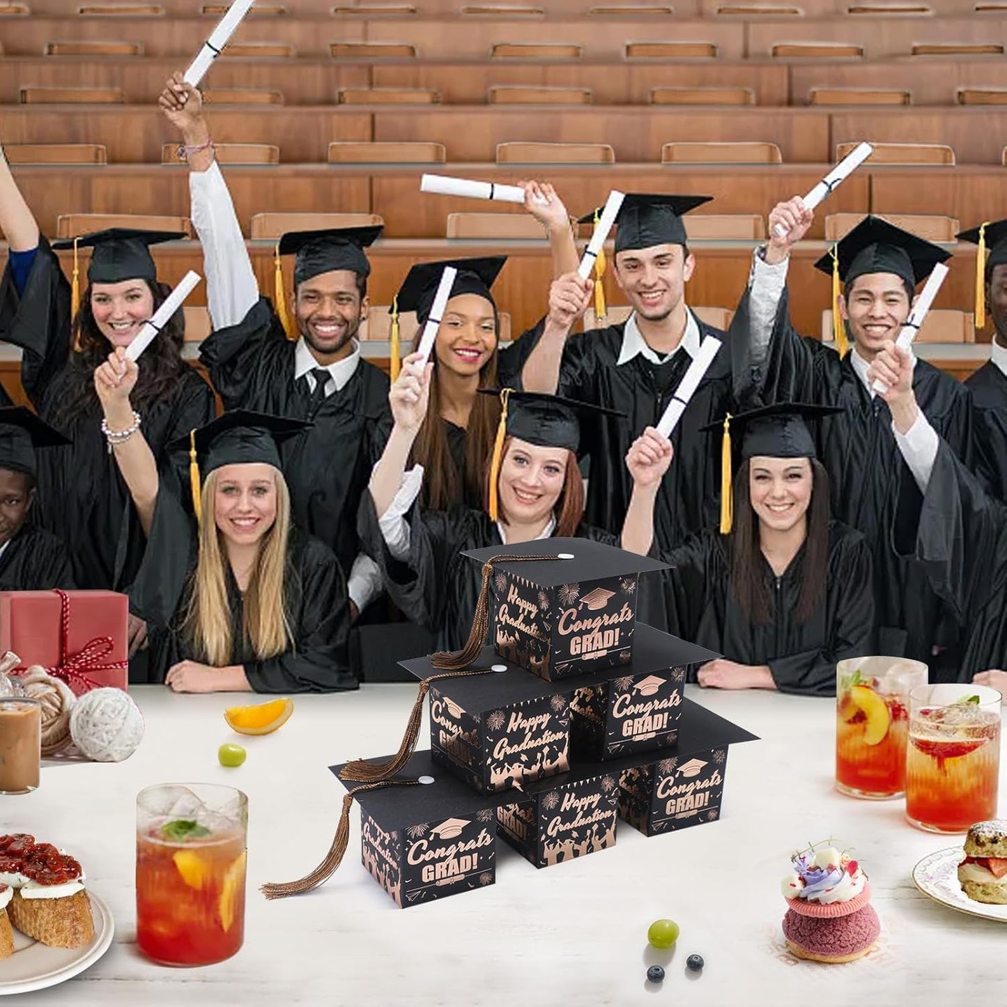 COTOPHER 36 Pack Mini Graduation Cap Gift Boxes with Tassel, Class of 2025 Graduation Candy Boxes Centerpieces for Tables Party Decorations, Small Treat Chocolate Box Graduate Favors Supplies