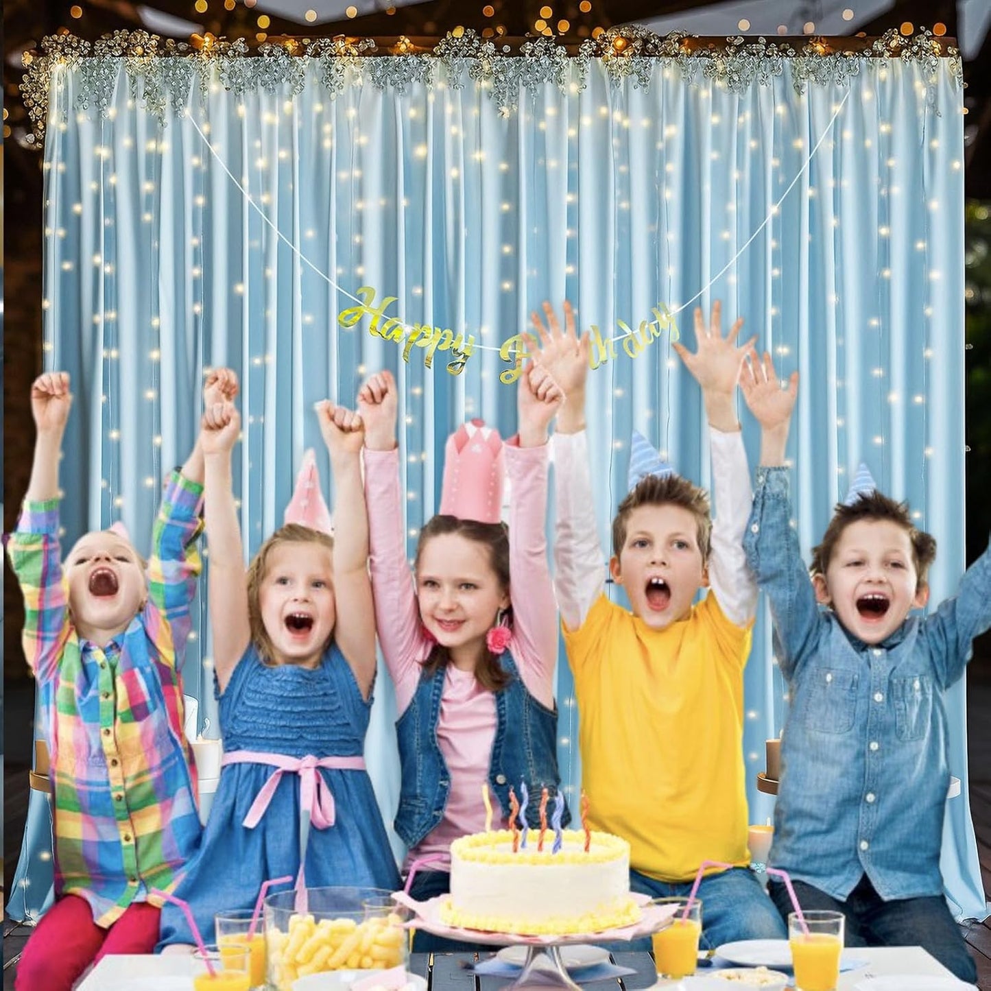 10 x 7 Feet Light Blue Backdrop Curtain for Partie, Background Curtains for Photoshoot, Birthday, Wedding, Halloween, Thanksgiving, Christmas Day, New Year Party Decorations 5Ft x 7Ft, 2 Panels