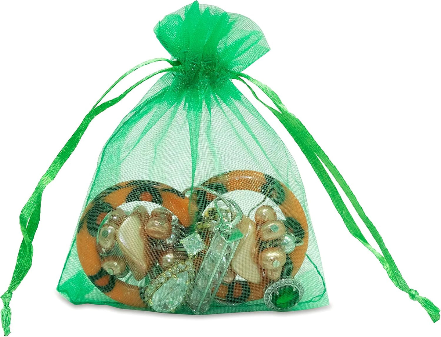 TheDisplayGuys 100-Pack 3x4 Light Green Sheer Organza Gift Bags with Drawstring, Jewelry Candy Treat Wedding Party Favors Mesh Pouch