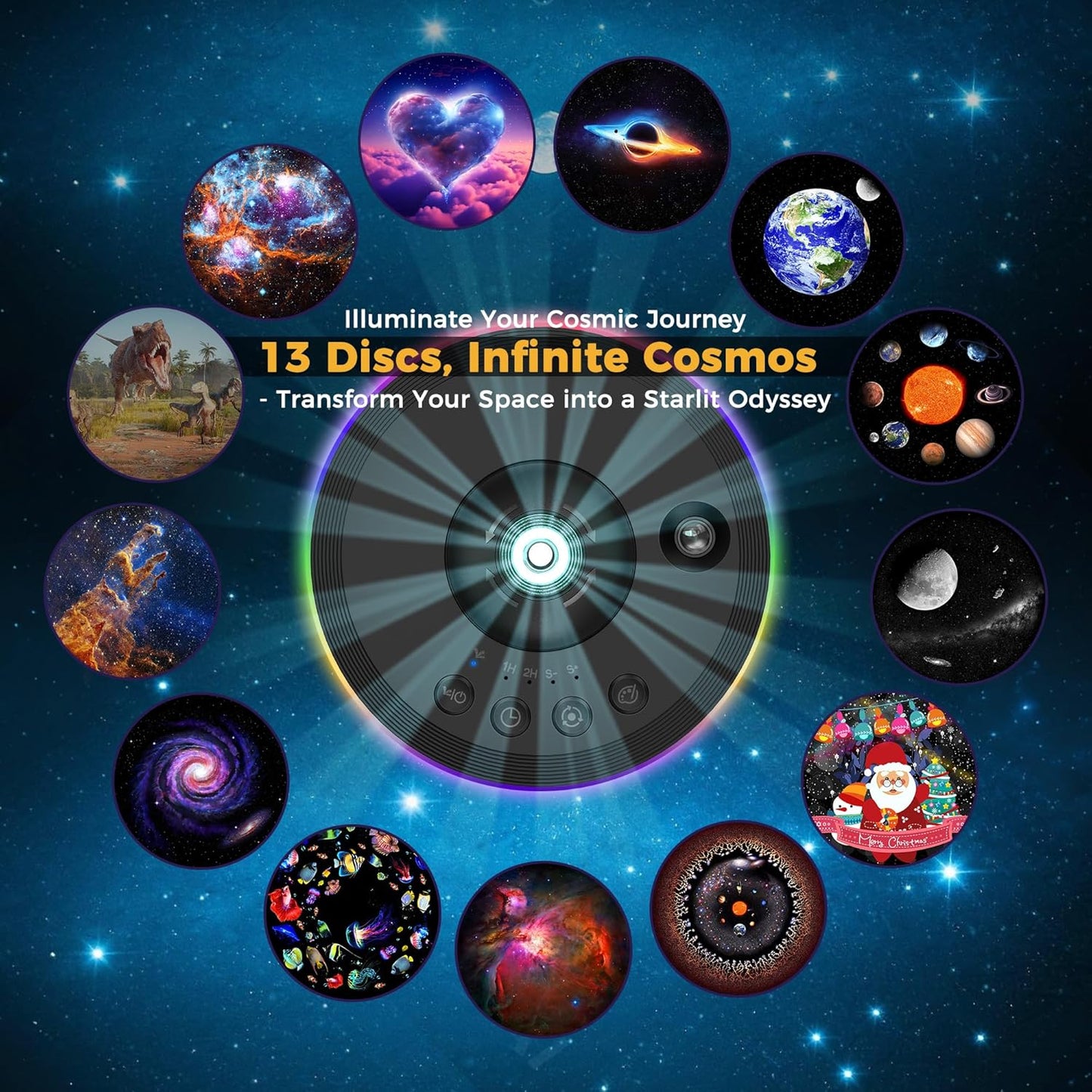 DORESshop Galaxy Projector, 13 Film Discs Star Projector Night Light, Home Planetarium Space Northern Lights Ceiling Starry Sky Light, 360° Rotating with Timer, Gift for Kid Adult Bedroom