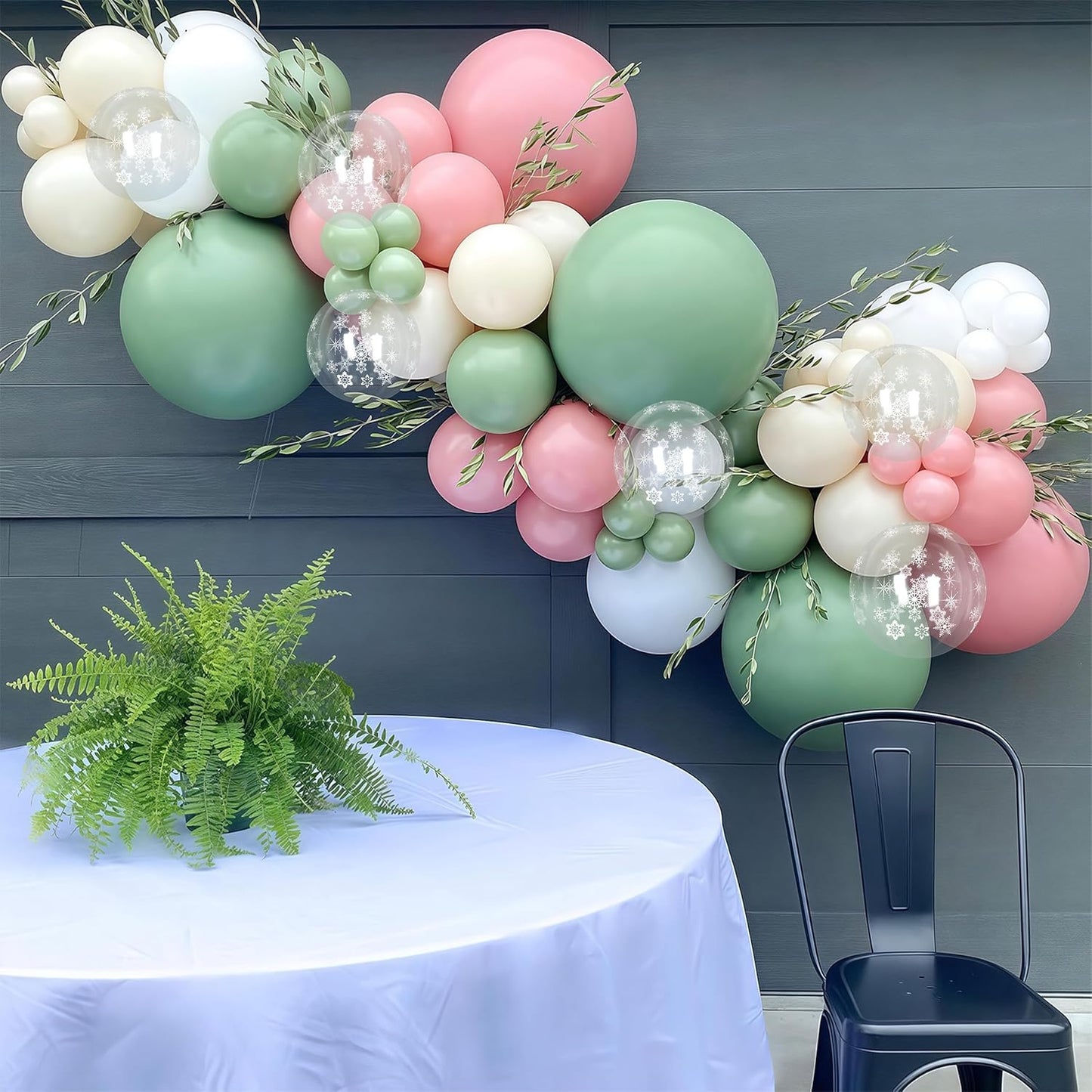 Pink and Green Balloons 60pcs, 12 Inch Sage Olive Green Dusty Light Pink Sand White Snowflake Balloons for Boho Bridal Shower Wedding Ice Winter Theme Birthday Baby In Bloom Baby Shower Decorations