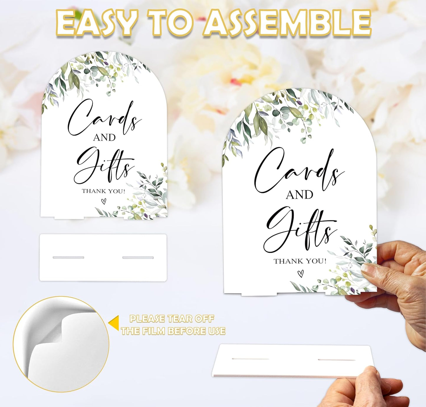 Greenery Cards and Gifts Sign, 6 x 8 Inch White Arch Acrylic Wedding Sign with Holder, Wedding Sign for Ceremony and Reception, Wedding Decoration, Wedding Supplies - LY01