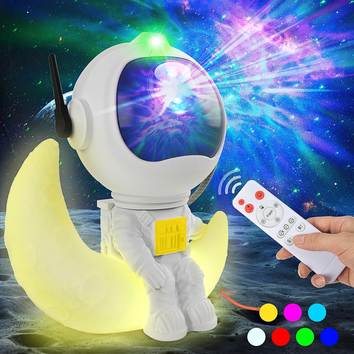 Astronaut Galaxy Projector Night Light Star with Timer and Remote Galaxy Light with Seven Colors Moon Night Light LED Nebula Lights for Kids Adults for Bedroom Gaming Room Decor Gift (Moon)