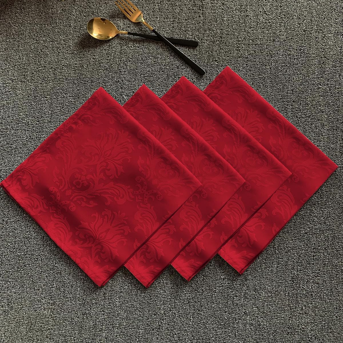 SASTYBALE Cloth Napkins Square 20 x 20 Inch Set of 4, Washable Reusable Jacquard Damask Christmas Table Napkins for Xmas, Holiday, Winter, Party, Wedding, Everyday, Red (4 Pieces/Packs)