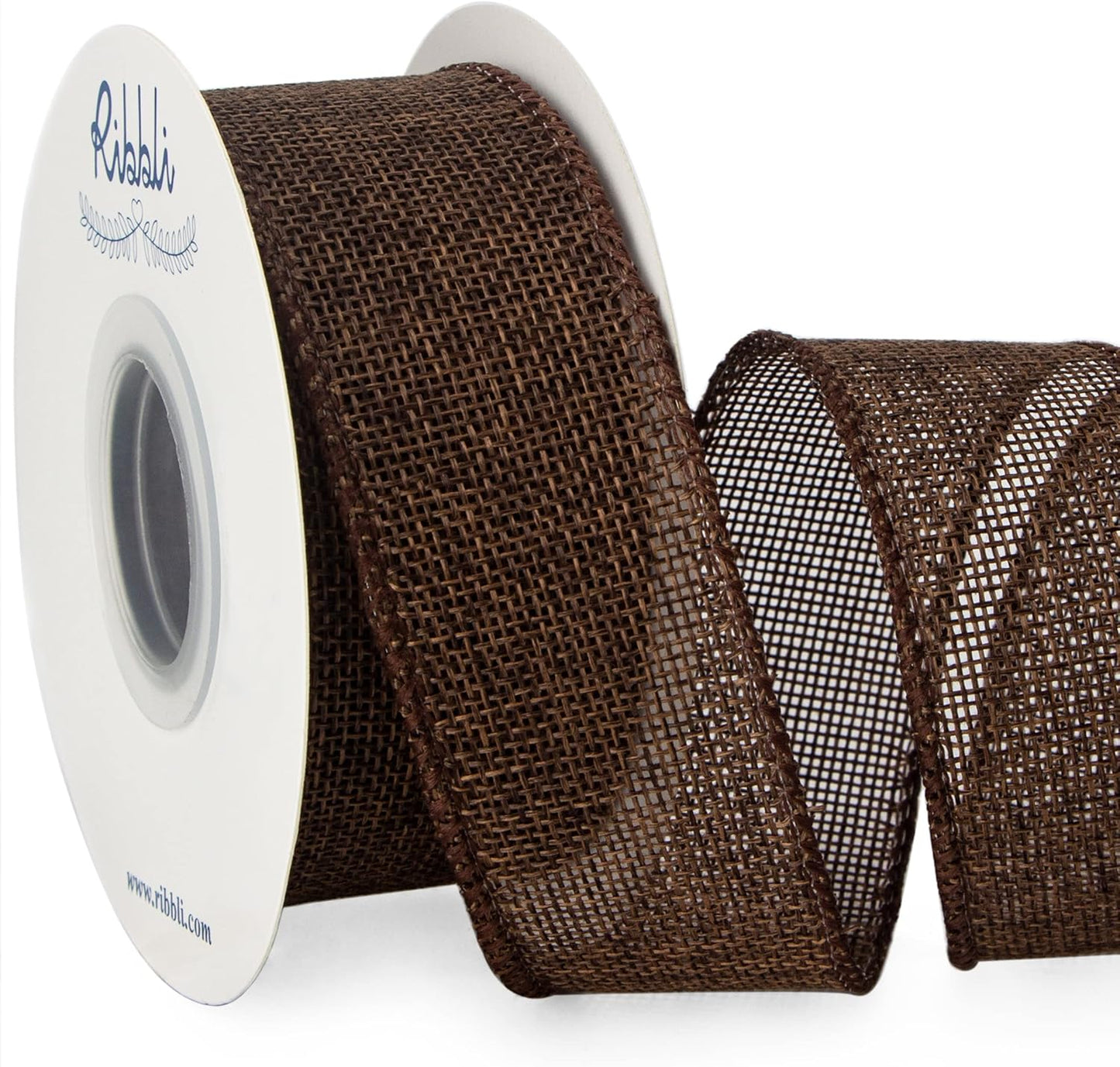 Ribbli Brown Burlap Wired Ribbon,1-1/2 Inch x 10 Yard, Wired Edge Ribbon for Big Bow,Wreath,Tree Decoration,Outdoor Decoration