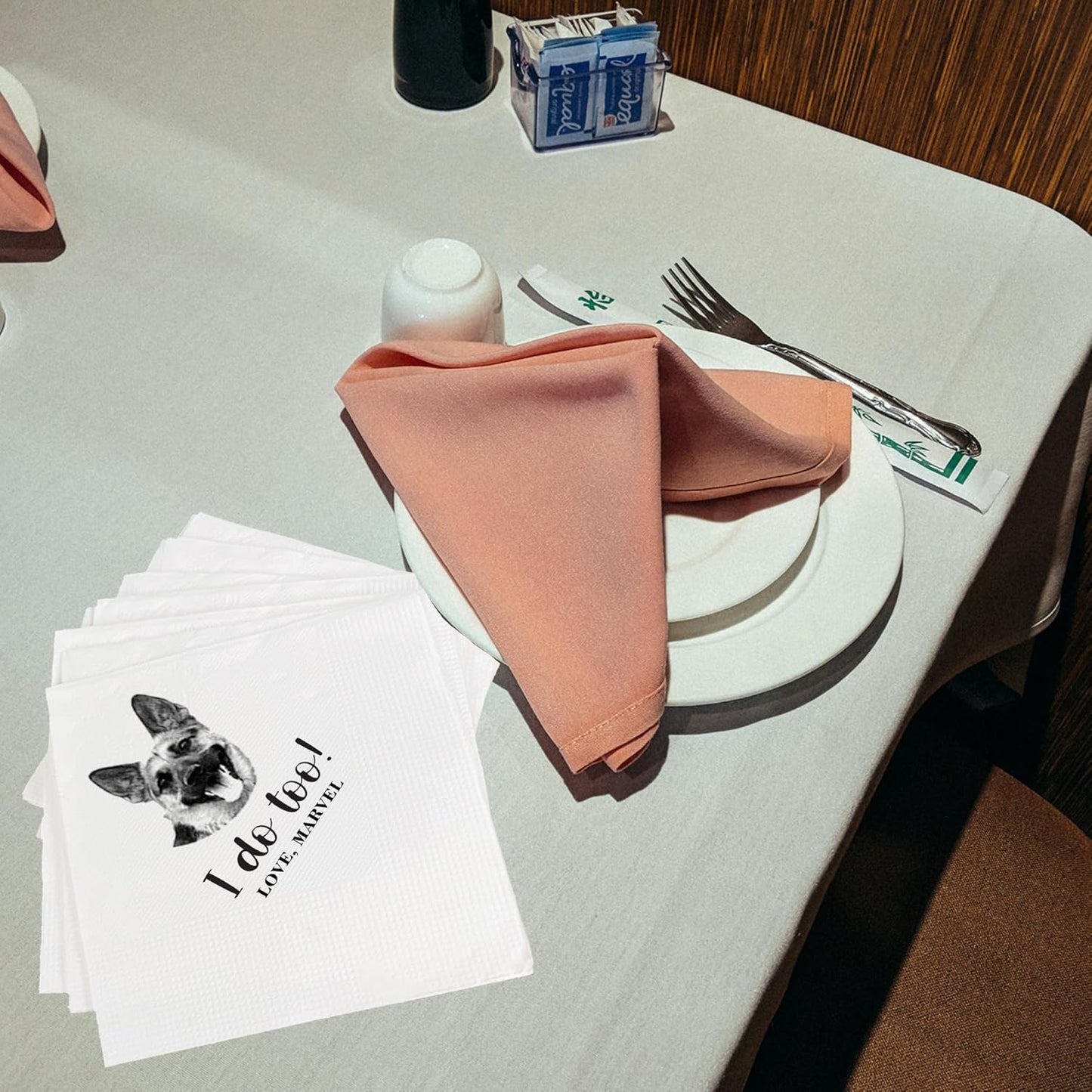 Luxury Personalized Dog Wedding Napkins, Personalized Photo Napkins for Dog, Custom Wedding Cocktail, Bridal Shower, Engagement Party Style 3