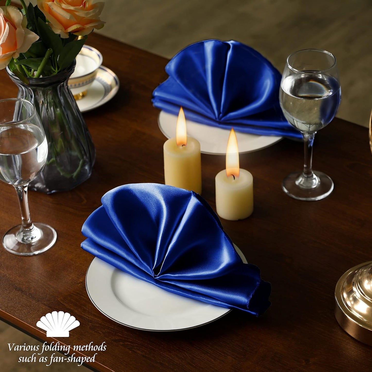 Manyshofu 60 Pieces Royal Blue Satin Napkins - 20x20 Inches Cloth Napkins, Square Satin Fabric Napkins Set - Soft & Reusable Table Napkins for Wedding Dinner Party Lunch Banquet Restaurant Decoration