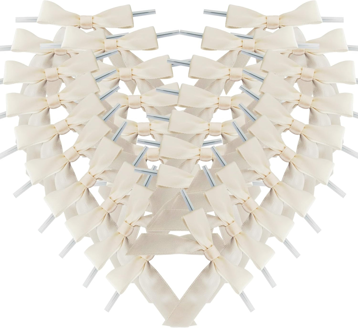 50pcs 2-1/2" Mini Satin Ribbon Bows with Twist Ties for Crafts Gift Wrapping Packing Christmas Decoration (2.5"-Ivory)