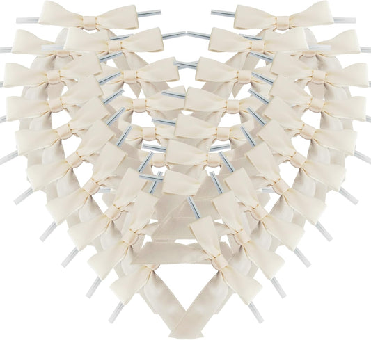 50pcs 2-1/2" Mini Satin Ribbon Bows with Twist Ties for Crafts Gift Wrapping Packing Christmas Decoration (2.5"-Ivory)