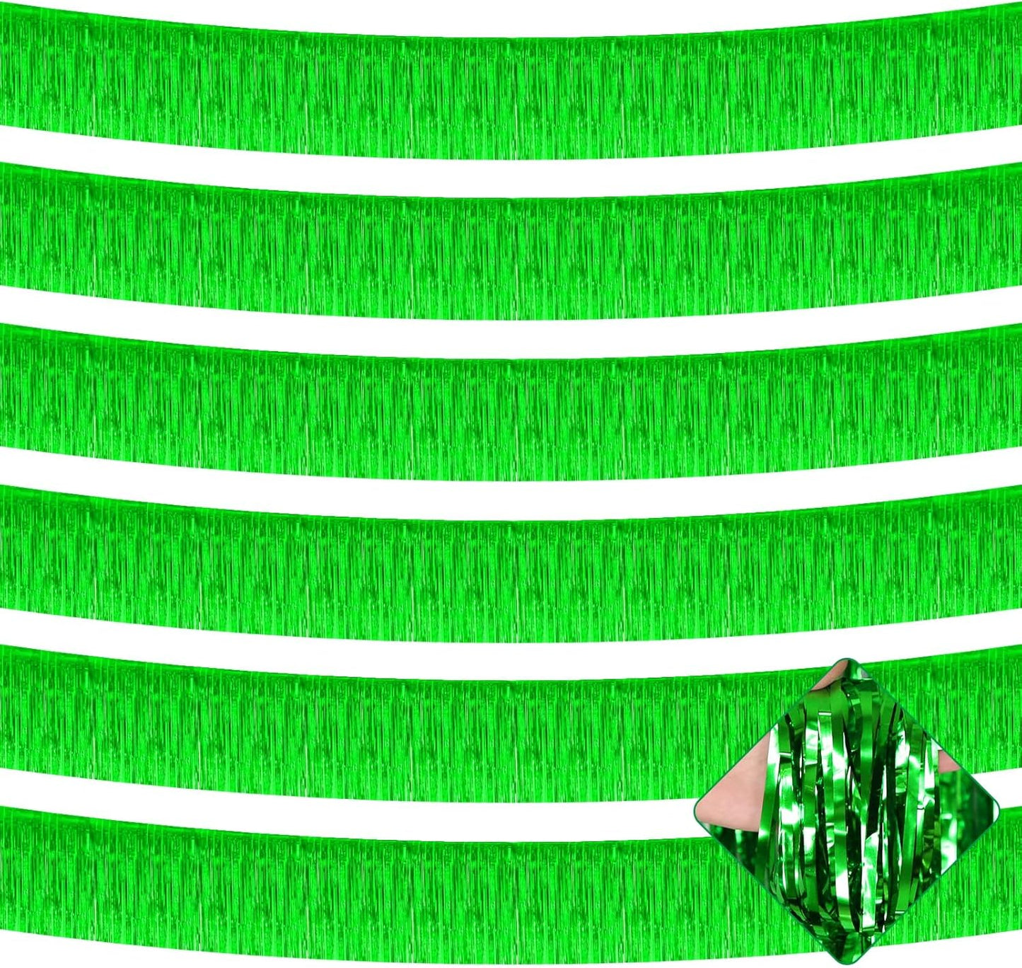 10 Pack 10 Feet Foil Fringe Garland Metallic Tinsel Streamers Banner Wall Hanging Curtain Backdrop for Parade Floats, Bachelorette, Wedding, Birthday, St Patrick Day, Party Decorations(Green)