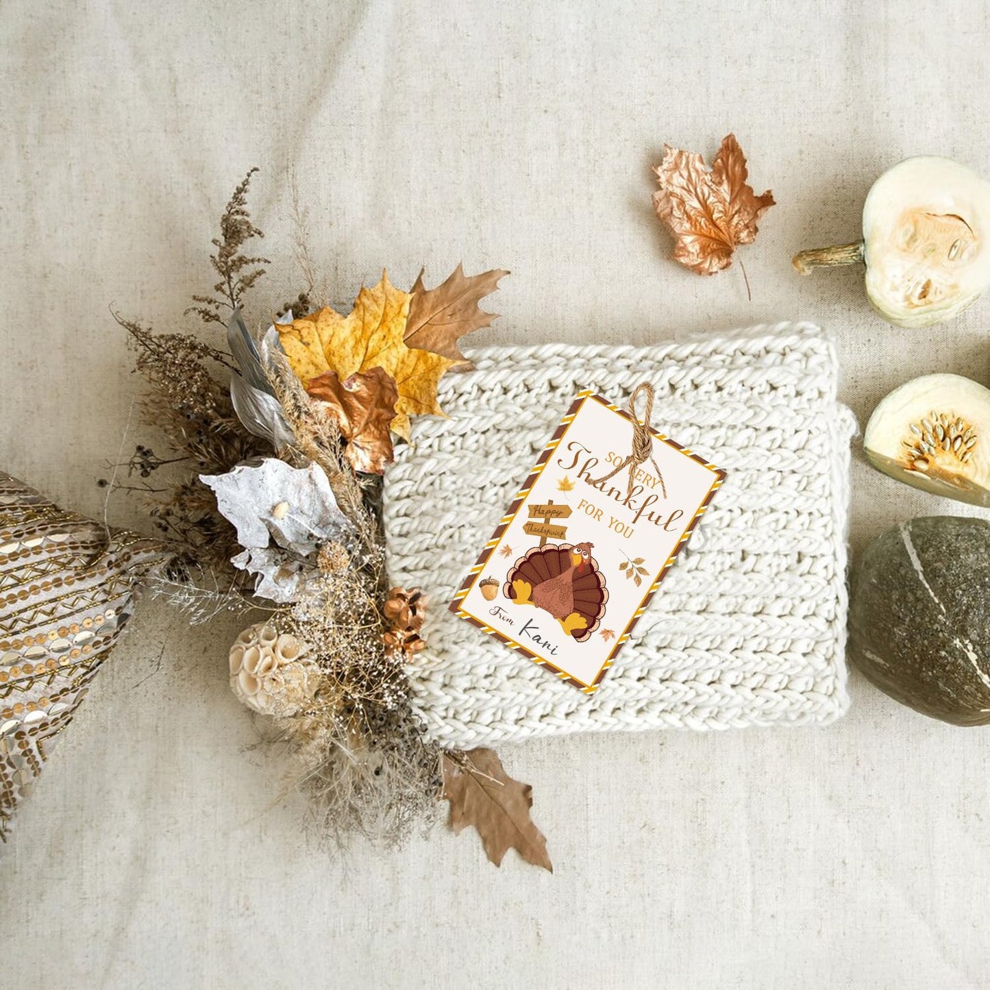 50pcs Thanksgiving Thank You Gift Tags, Turkey Theme Gift Tags for Friendsgiving Party Favor and Gift Wrapping Decoration(Turkey)