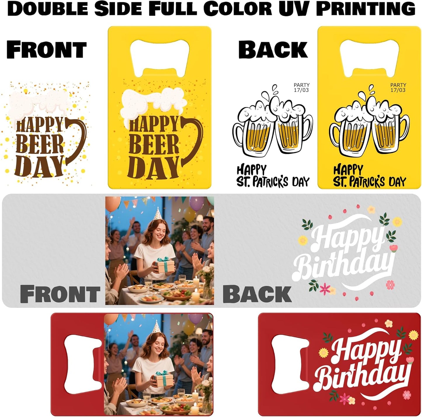 4-100 Pcs Custom Bottle Opener, Personalized Stainless Steel Credit Card Bottle Opener, Full Color Print Custom Beer Can Opener Bulk for Bar, Wedding Favors, Party, Promotion, Groomsmen Gift (Blue)