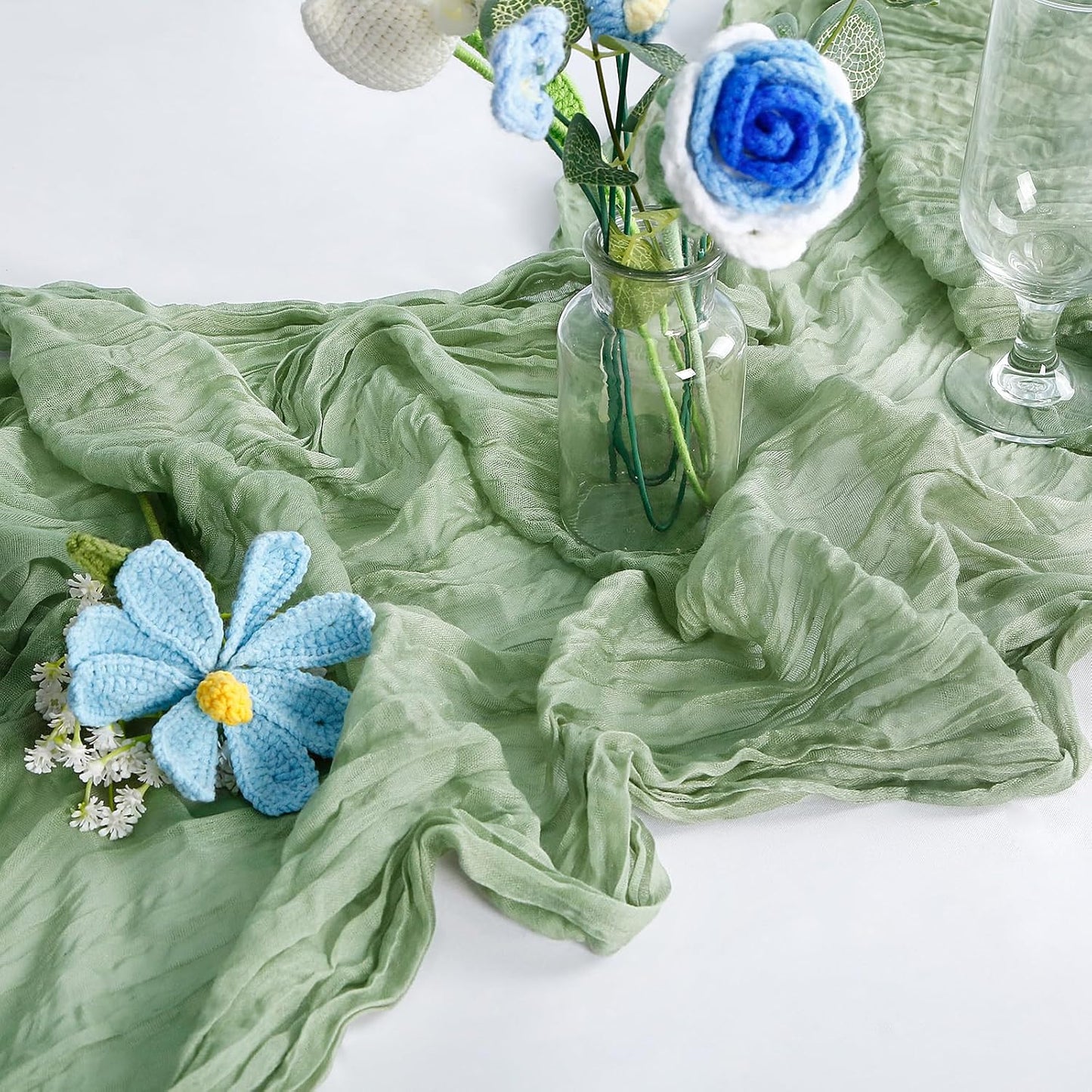 10-Pack Sage Green Cheesecloth Table Runners – 10FT (35x120 Inch) Boho Rustic Gauze Fabric Cheese Cloth Table Runner for Weddings, Baby Showers, Bridal Shower, Farmhouse & Birthday Party Decor