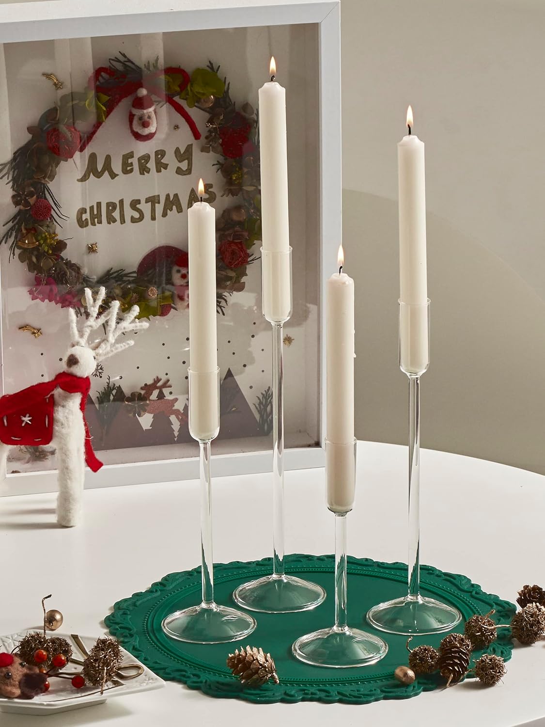 Candle Holder, Glass Taper Candle Tall Candlestick Holder, 4 Different Heights, for Table Centerpiece, Wedding, Party, Clear, 4pcs