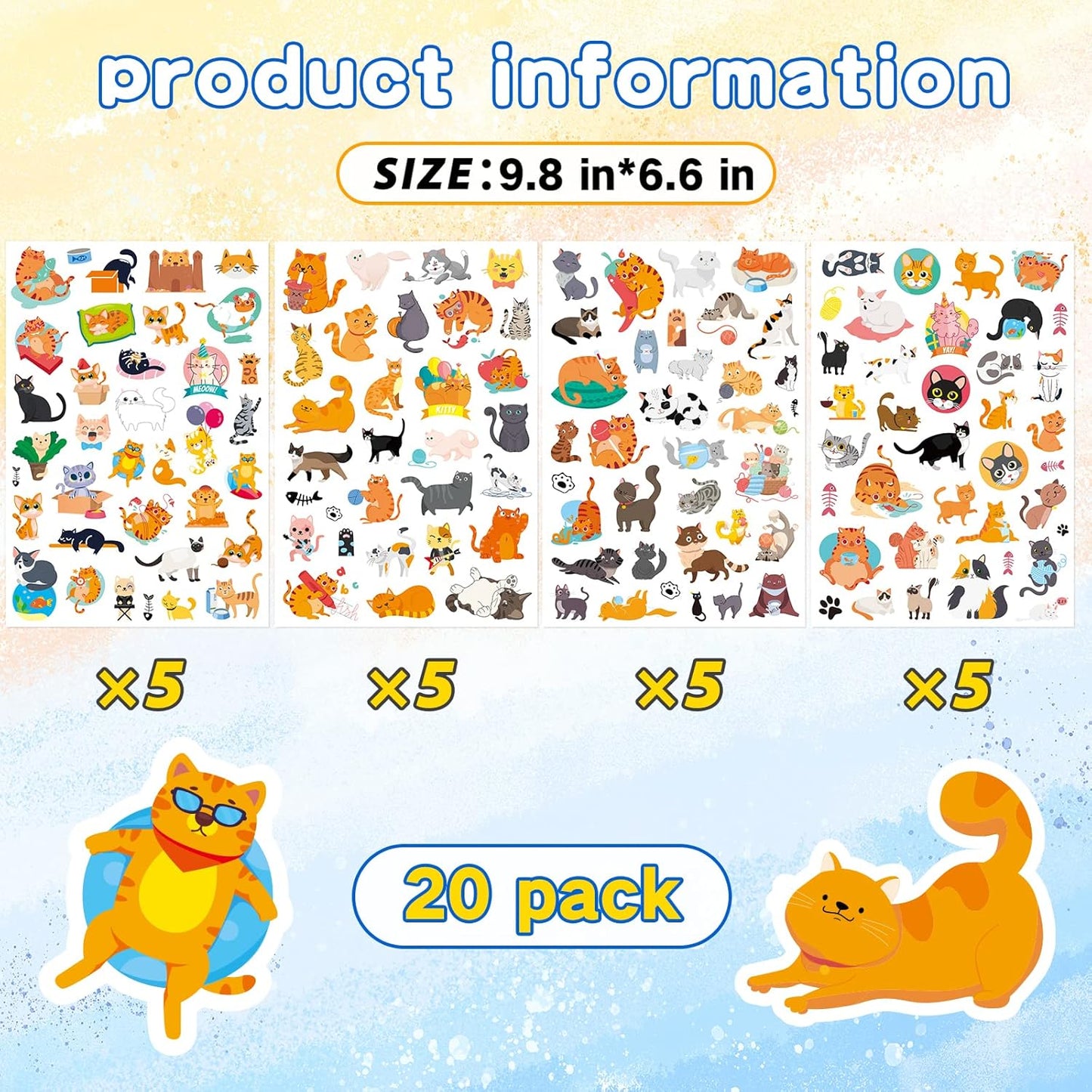 Cute Cat Stickers Kitty Decal Sticker 685 Counts Party Gifts Goodie Bags Decor Reward Animal Birthday Party Favors Vinyl Waterproof Cat Water Bottle Laptop Stickers Invitation Decor