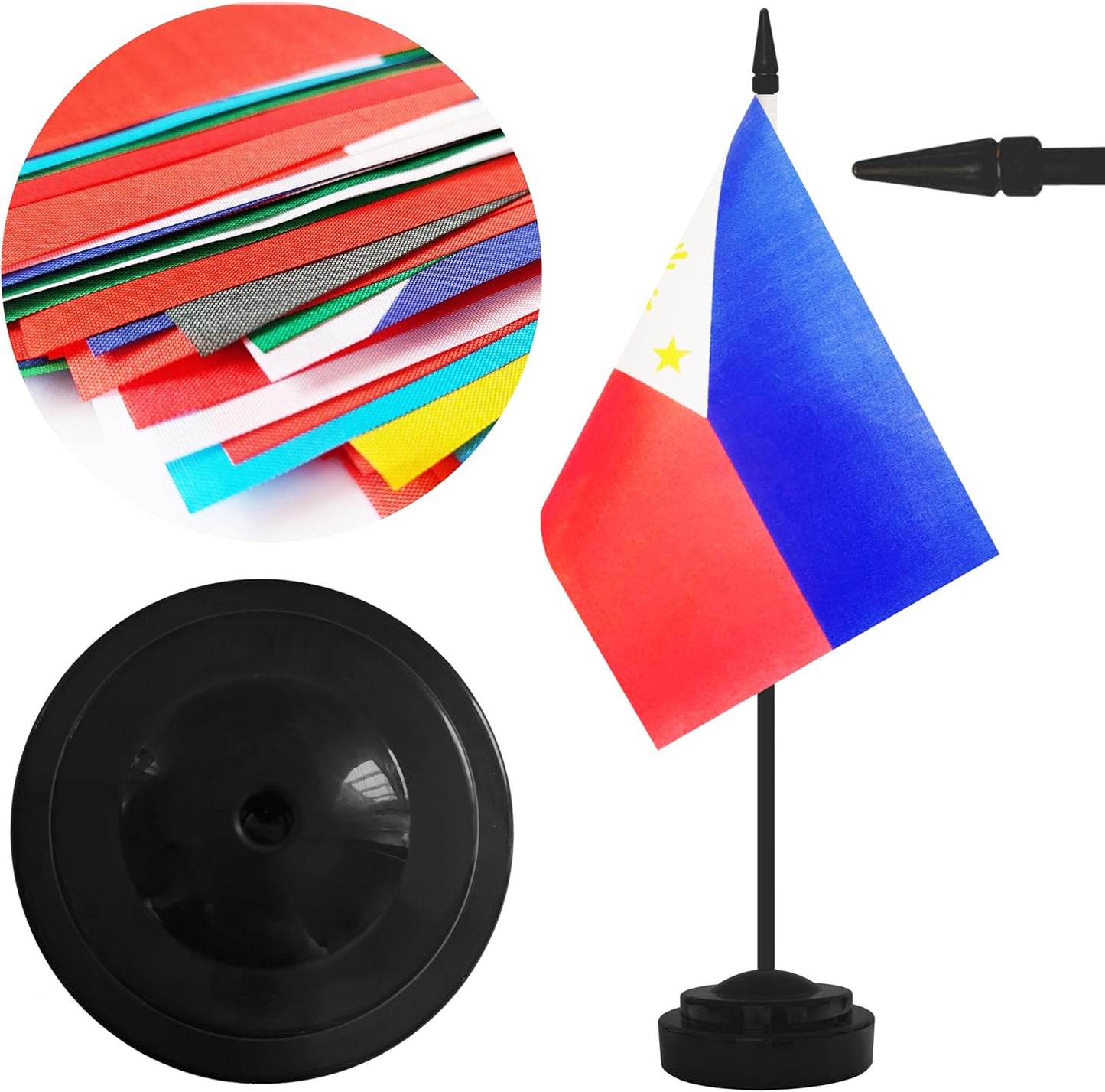 2 Pack Philippine Desk Flag Set, Philippine Desktop Small Miniature Table Office Flag with 12" Black Pole and Black Base, Offices, Classroom, Home, Festival Decoration (Philippine)