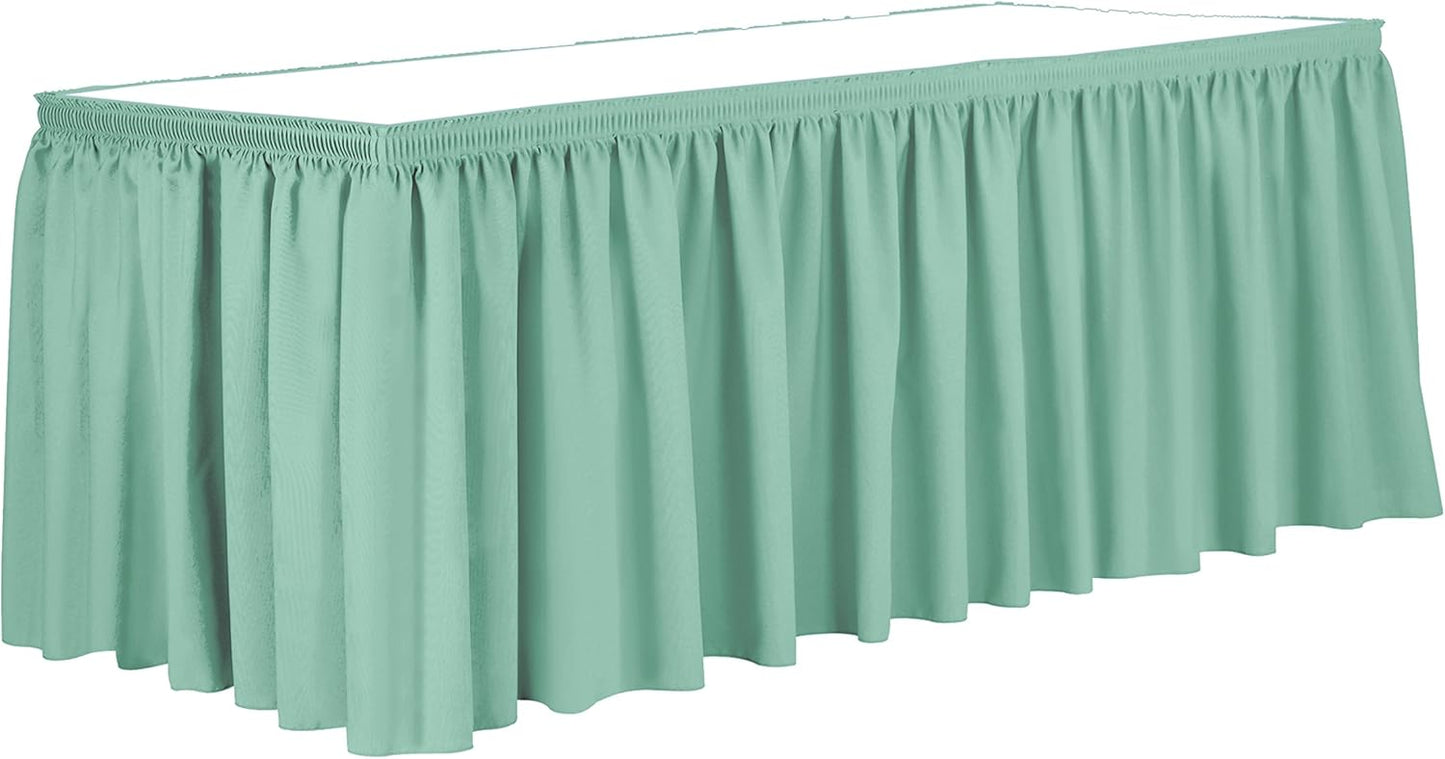Ultimate Textile Pleat Polyester Fabric Table Skirt - Machine Washable Flame Resistant with Clips for Events, Weddings & Trade Shows, Cut & Sewn in Paterson, NJ - Mint, 14' Shirred Pleat