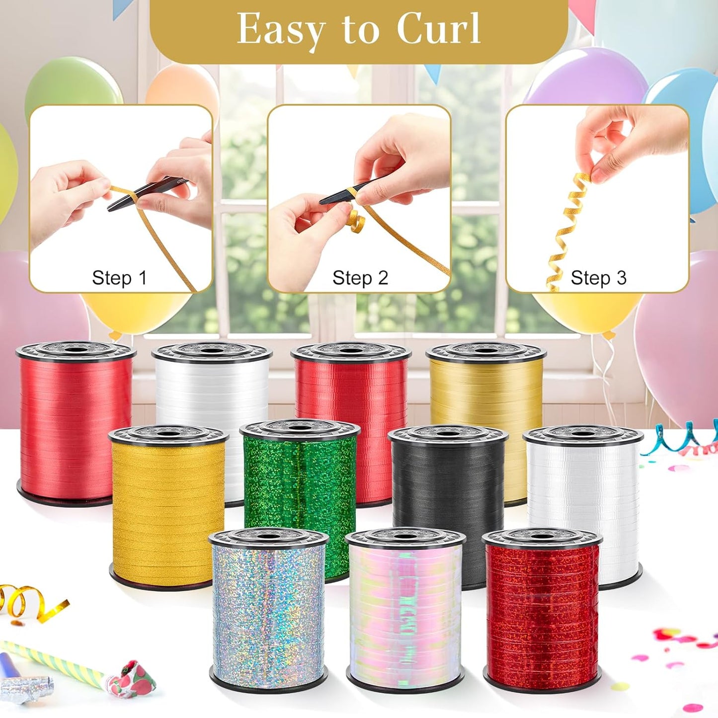 500 Yards Gold Curling Ribbon-Balloon String-Balloon Ribbon Roll for Party Decoration, Gift Wrapping, Wedding, Art Crafts, Florist Flower