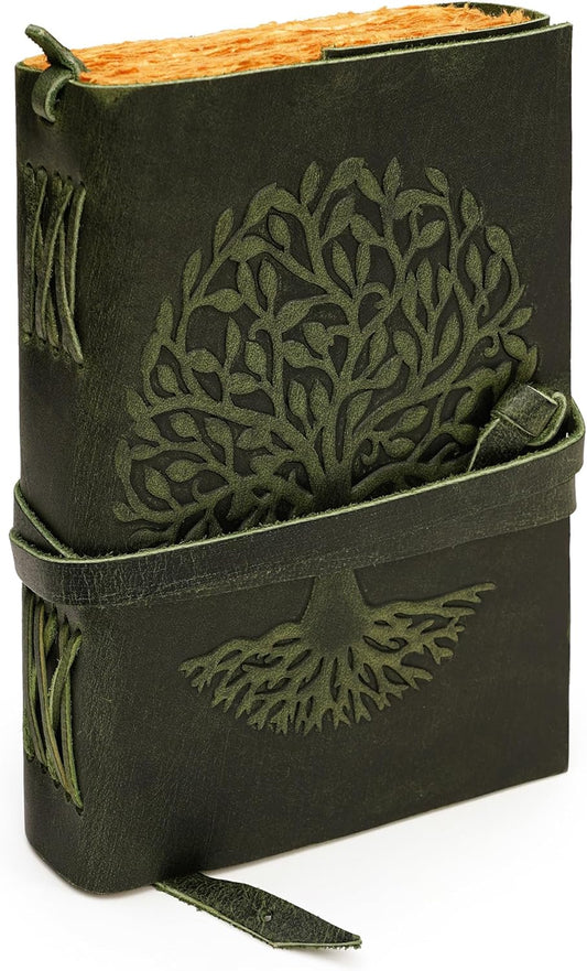 LUXEORIA Tree Of Life Leather Journal for Women and Men, Handcrafted Leather Journal for Writing Womens, Sketchbook, Travel Diary with Unlined Deckle Paper, Dark Green 5x7