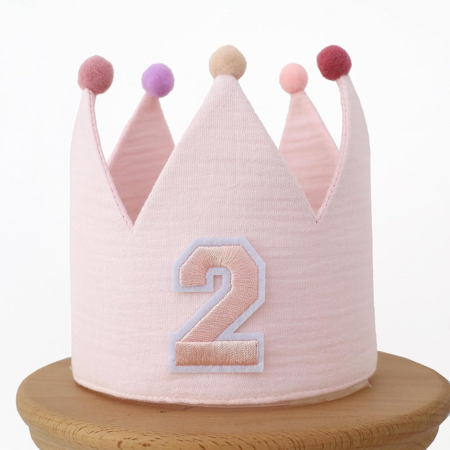 Muslin Crown Hat 1-3 Birthday For Baby Boy Girl Party Decoration Blue Pink Headband