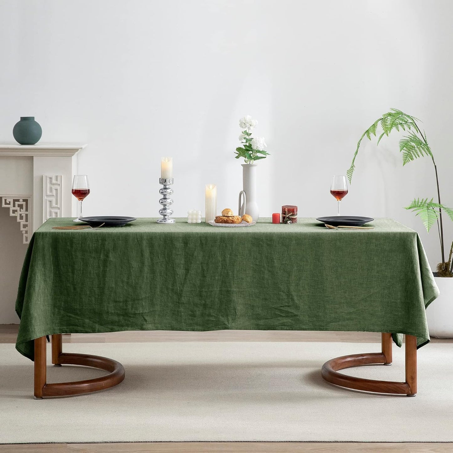 EVERLY 100% Pure Linen Rectangle Tablecloths 60x108Inches for Dining,Buffet Parties,Picnic,Events,Weddings and Restaurants,Decorative Halloween,Thanksgiving Machine Washable Tablecloths-Green