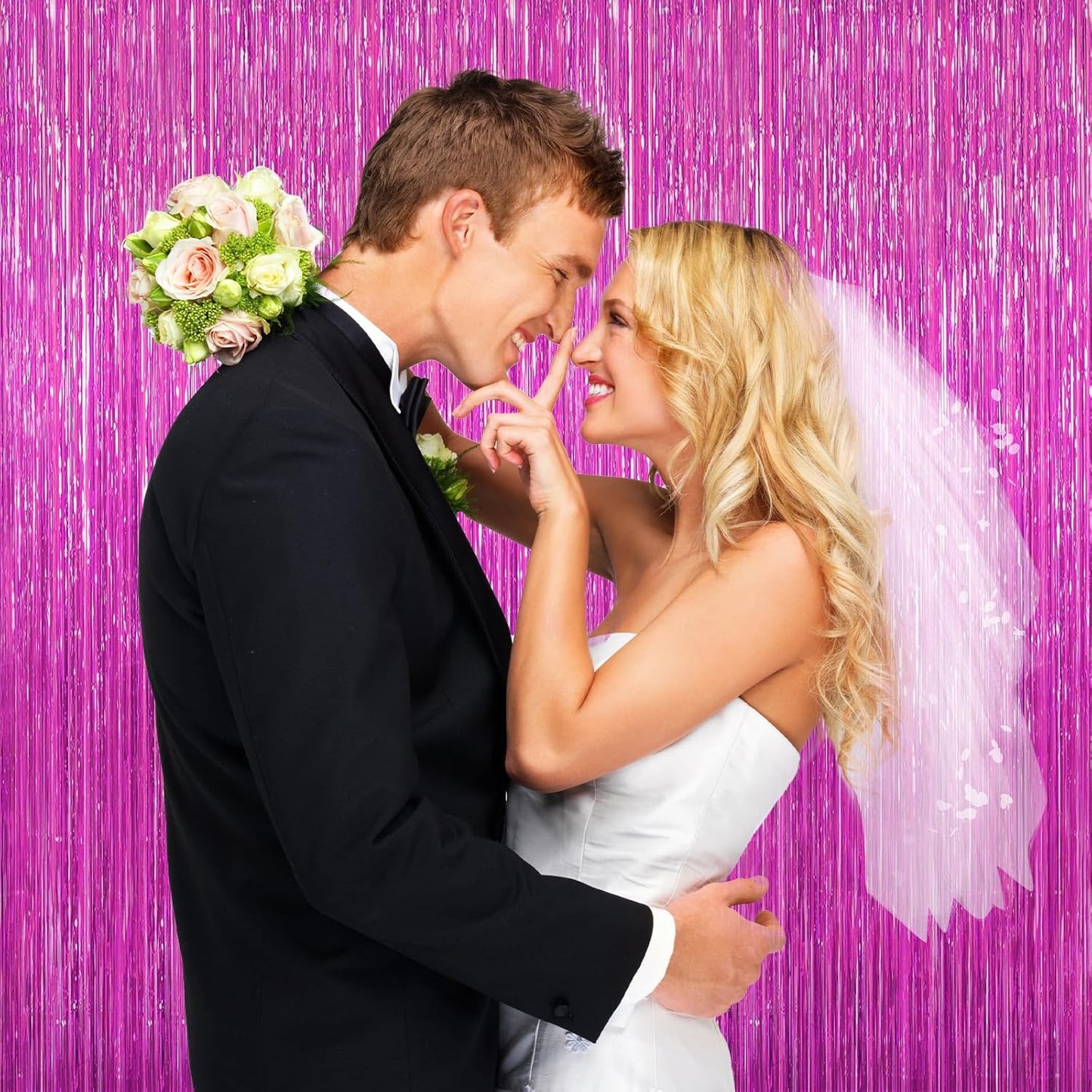 2 Pack Hot Pink Backdrop Curtain, Door Streamers, Party Streamers Decorations Rose Red Birthday Wedding Decorations Foil Fringe Photo Backdrop Party Supplies Fiesta Grad Theme Christmas Decorations