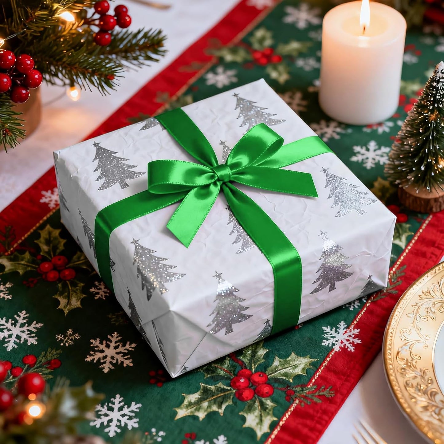 1 Inch 100 Yards Satin Ribbon Green, Solid Color Fabric Ribbon for Gift Wrapping, Wedding, Polyester Gift Ribbon for Birthday Party Decoration, Craft, Hair, Floral, Sewing