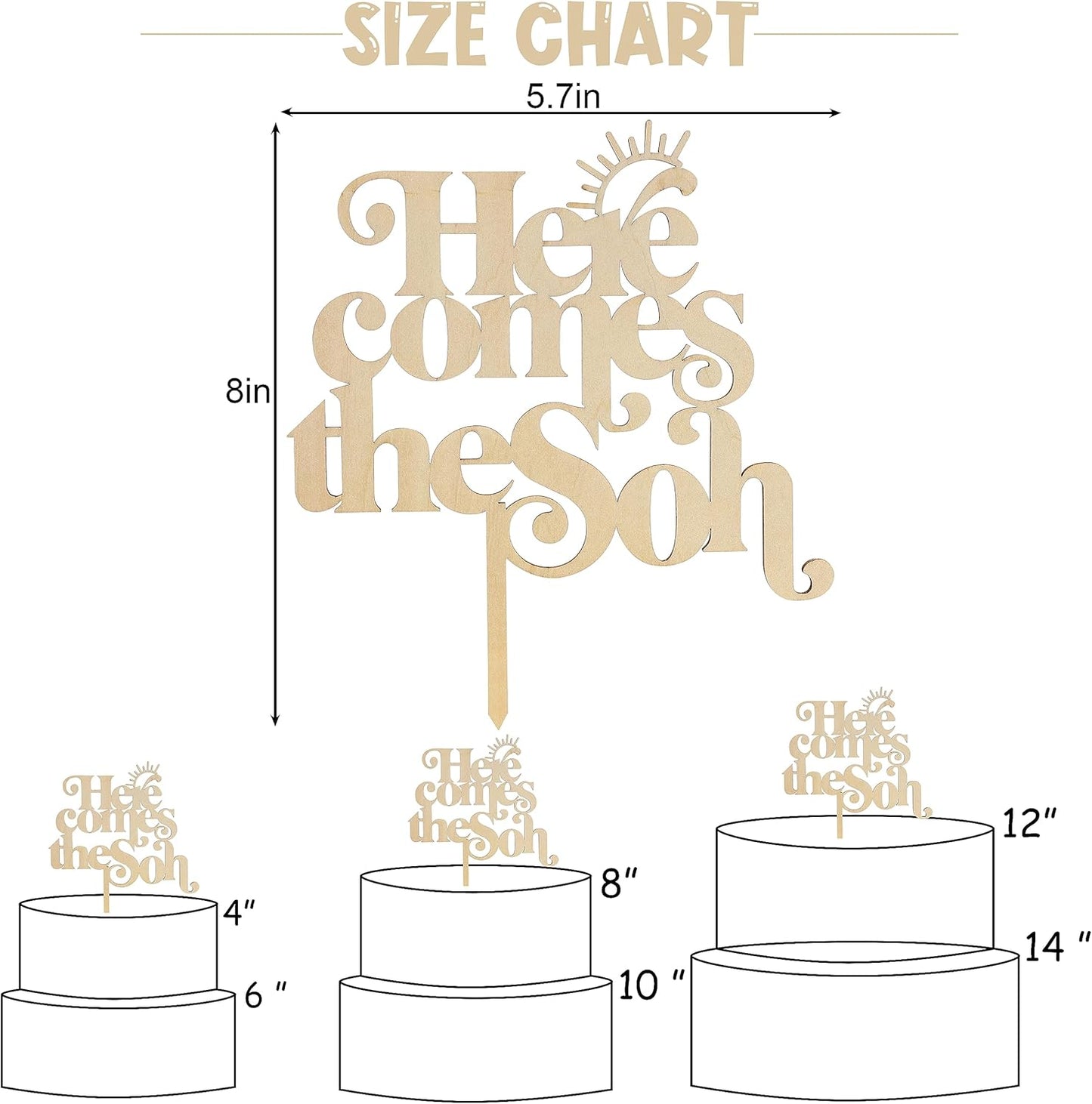 Here Comes the Son Cake Topper - Baby shower for Wooden Party Decor,Boho Photo Booth Props,Summer Sea Theme Birthday Party Surprise Decorations,You Are My Sunshine Cake Topper (Here Comes the Son)